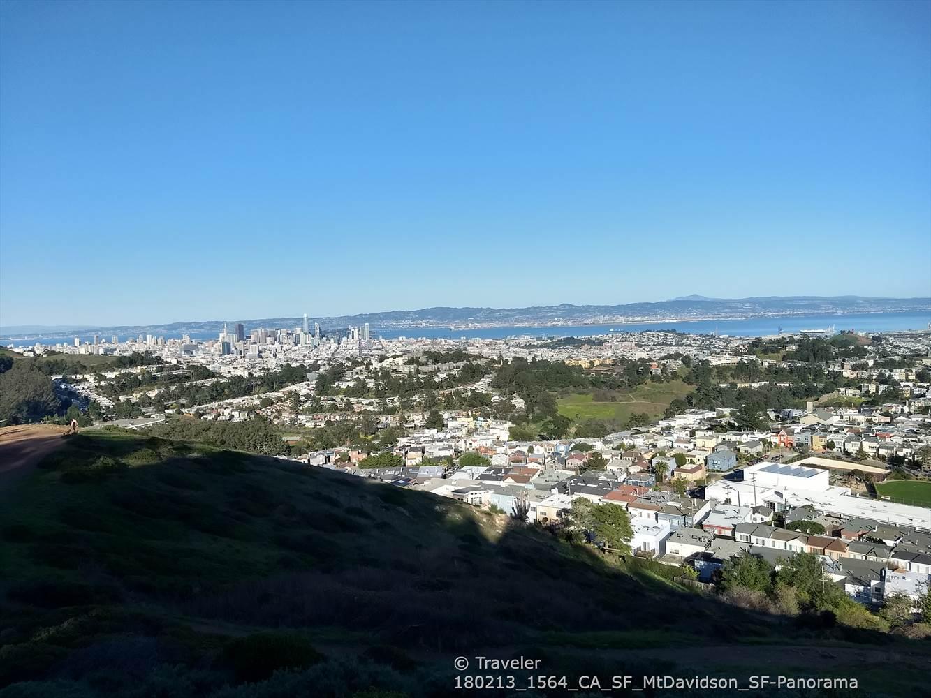 Expansive panoramic view of a sprawling city and bay under a clear blue sky.