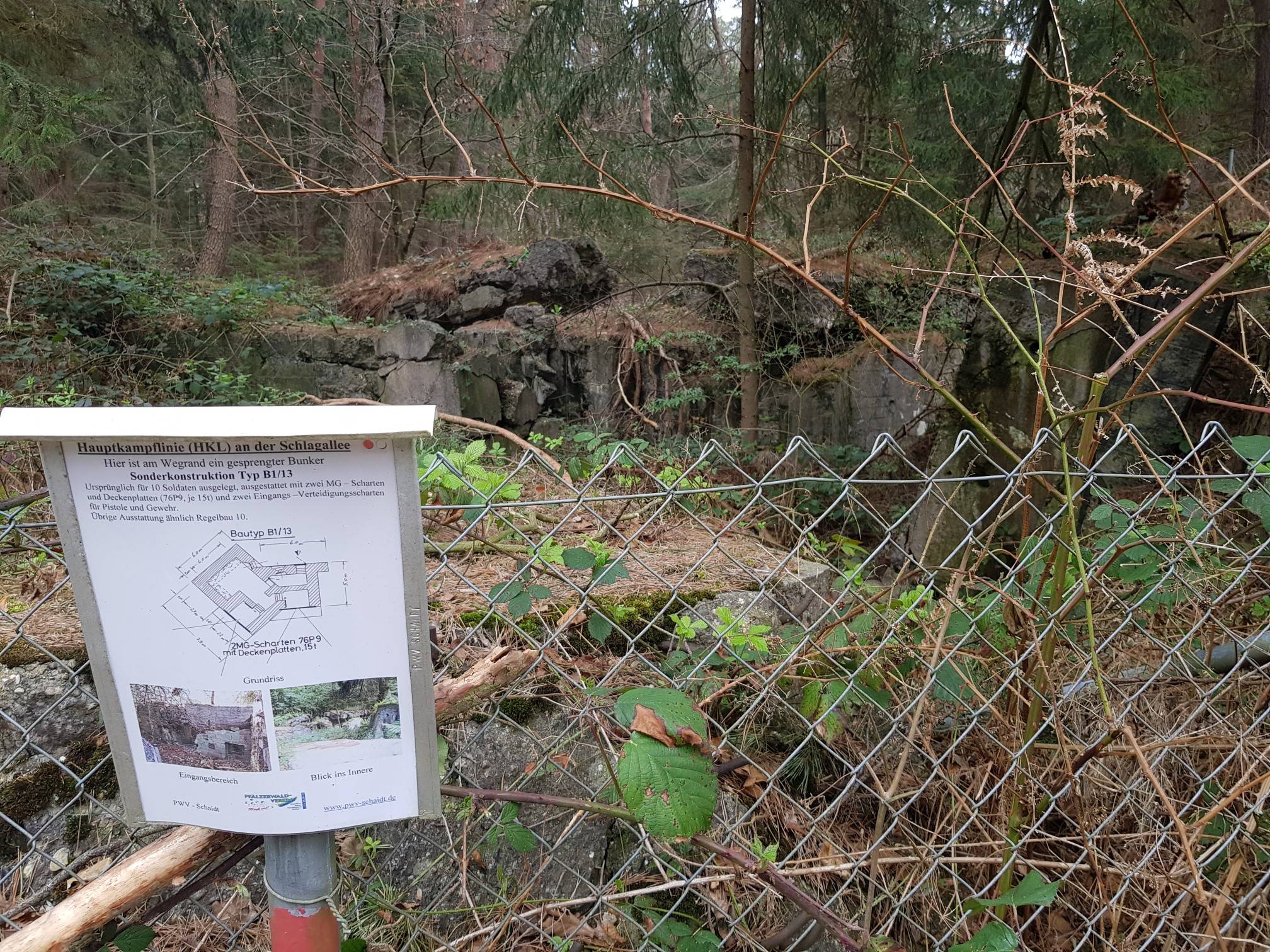 Sprengbunker Typ B1/13 an der Hauptkampflinie im Bienwald – Wander 