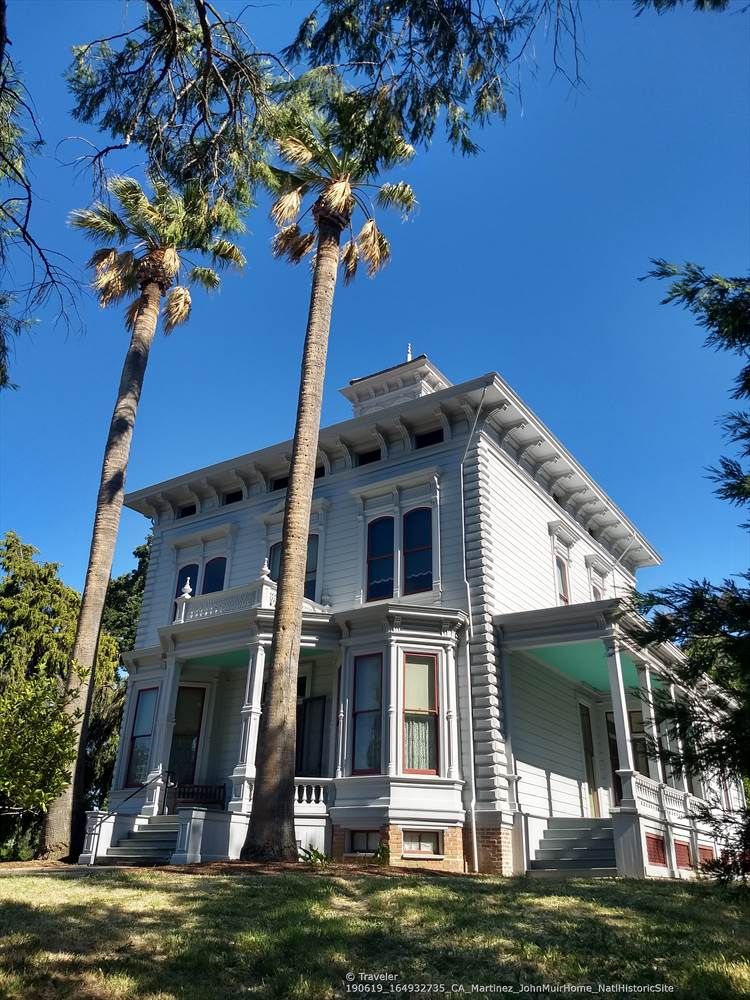 An ornate white house with tall palm trees under a clear blue sky. - Mount Helen & Mount Wanda loop