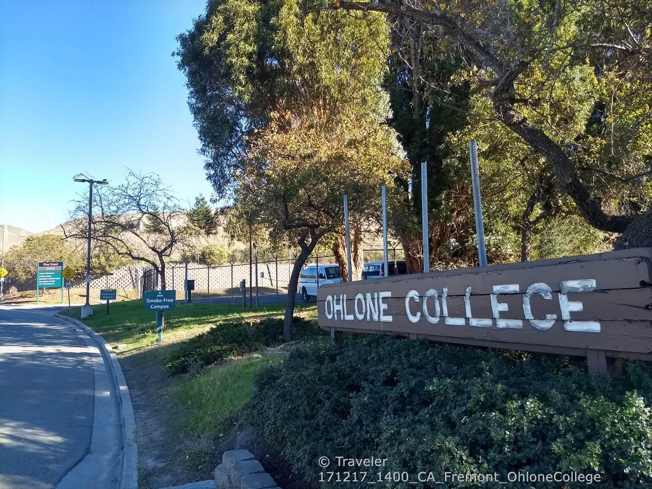 Wooden sign with white text next to a road, surrounded by trees, bright day.