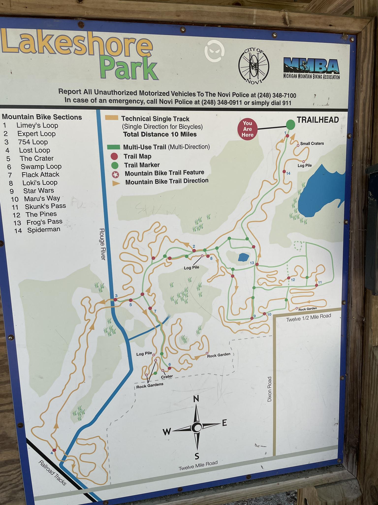 A detailed trail map for mountain biking, showing various loops and features.