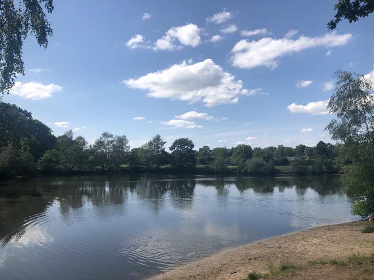 Kleiner aber feiner Teich im goldigen Schein eines Sonnenuntergangs