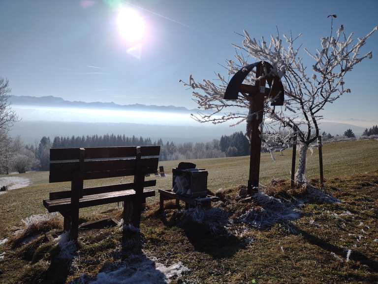 Hoher Peißenberg Pilgerstatue Runde von Hohenpeißenberg Wanderung