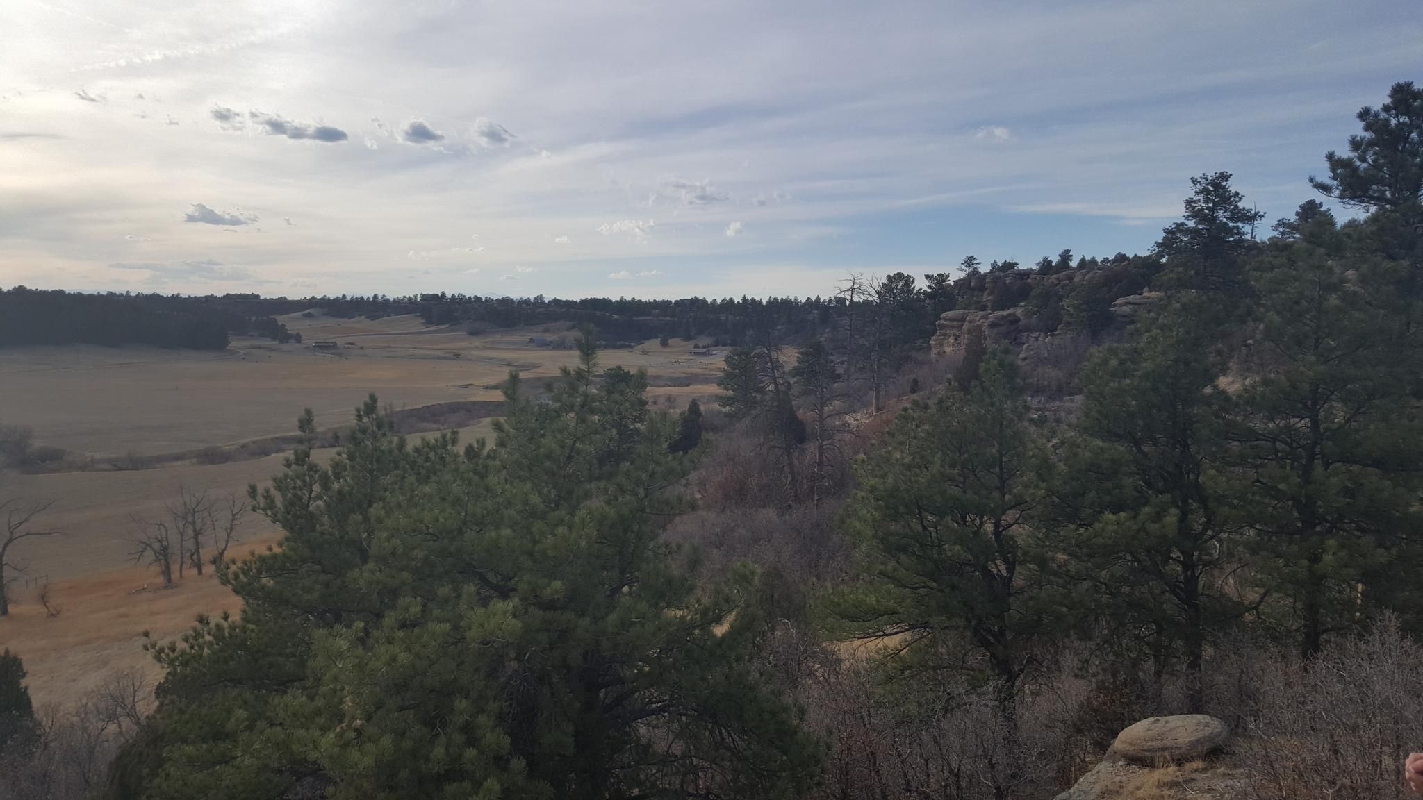 Panoramic view of fields and forests under a cloudy sky. - Inner Canyon and Lake Gulch Trail Loop