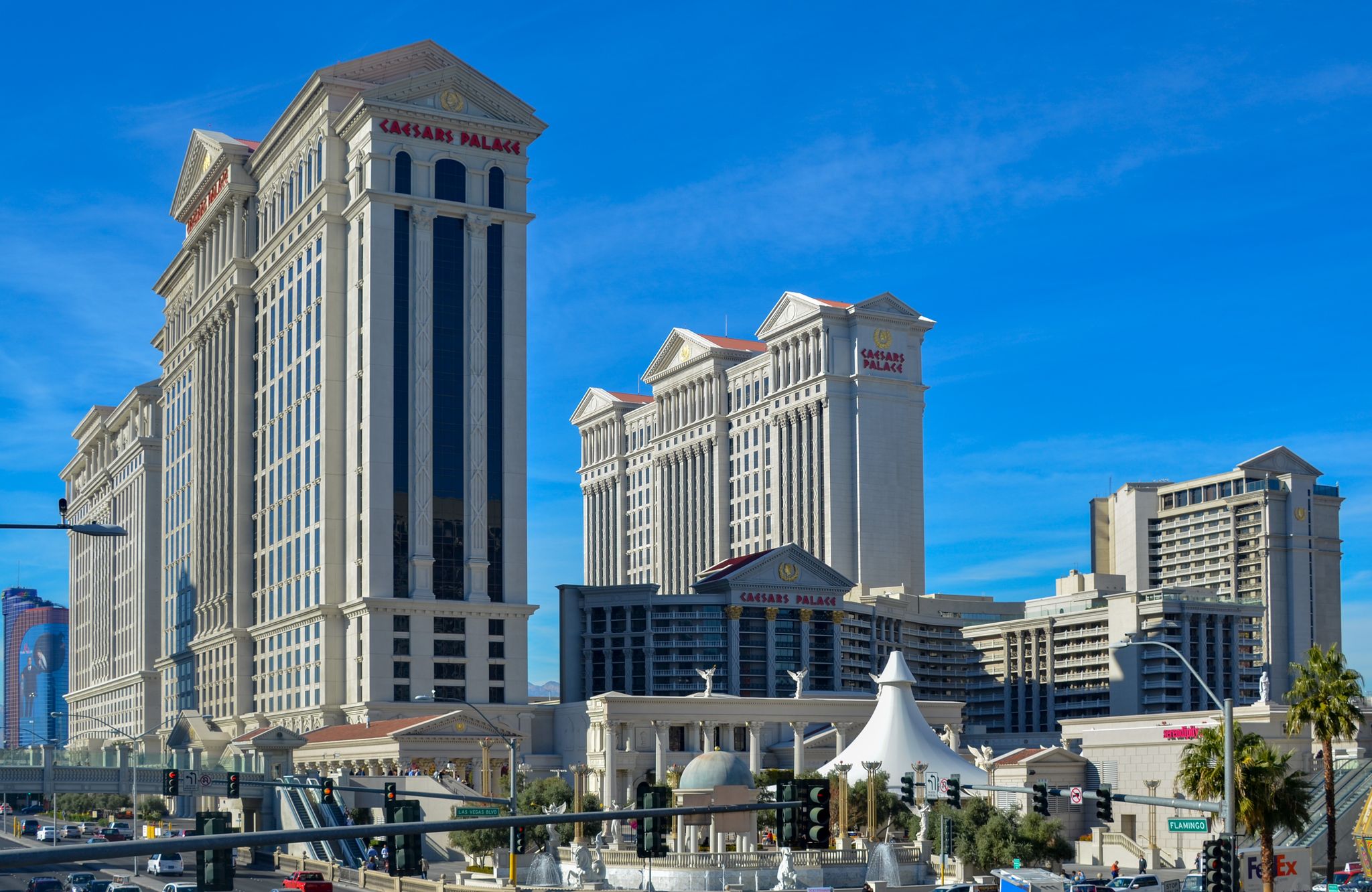 Grand buildings with classical architecture under a bright blue sky. - Las Vegas, Spring Valley & Summerlin loop