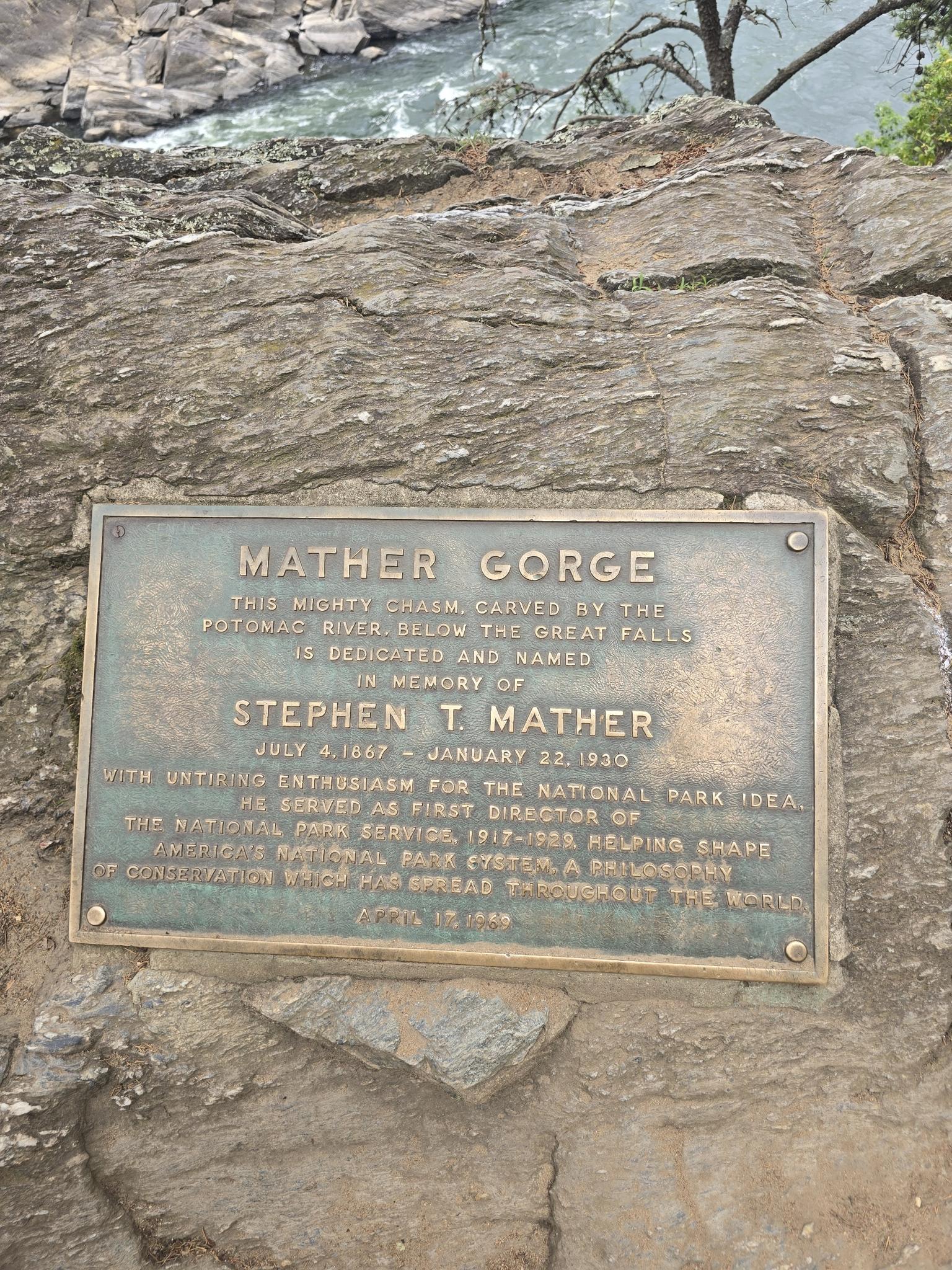 Close-up of a bronze plaque mounted on a textured rock surface.