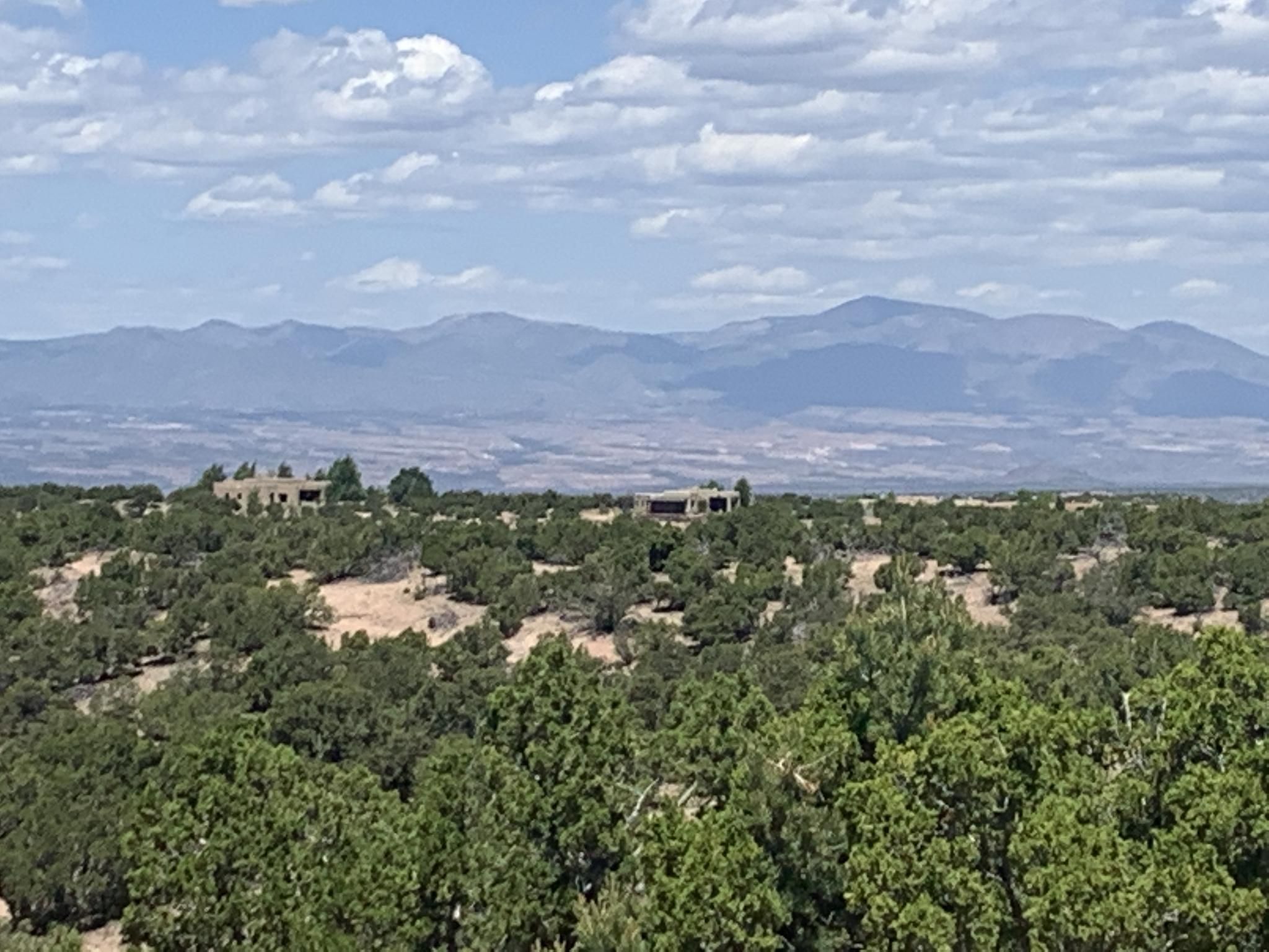 Vast landscape with green trees in foreground, distant mountains under a cloudy sky. - La Tierra East Loop