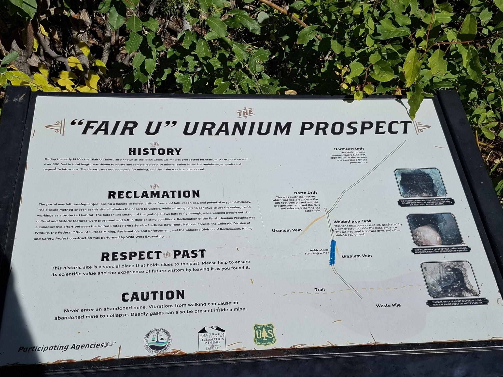 Close-up of an informational sign about a "Fair U" Uranium Prospect. - Uranium Mine Trail