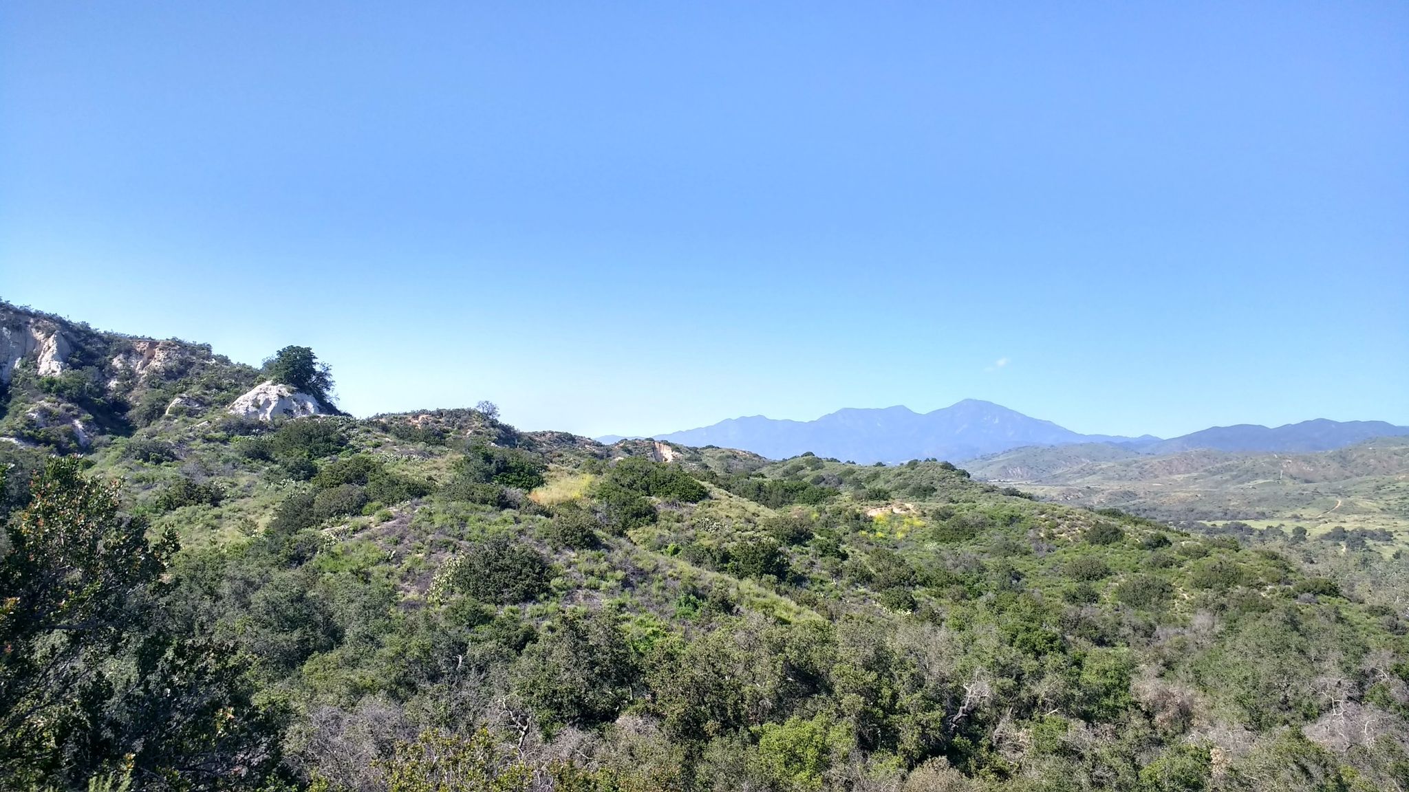 Green rolling hills and distant mountains under a bright blue sky. - Bell Canyon, West Ridge, and Loskorn Trail Loop