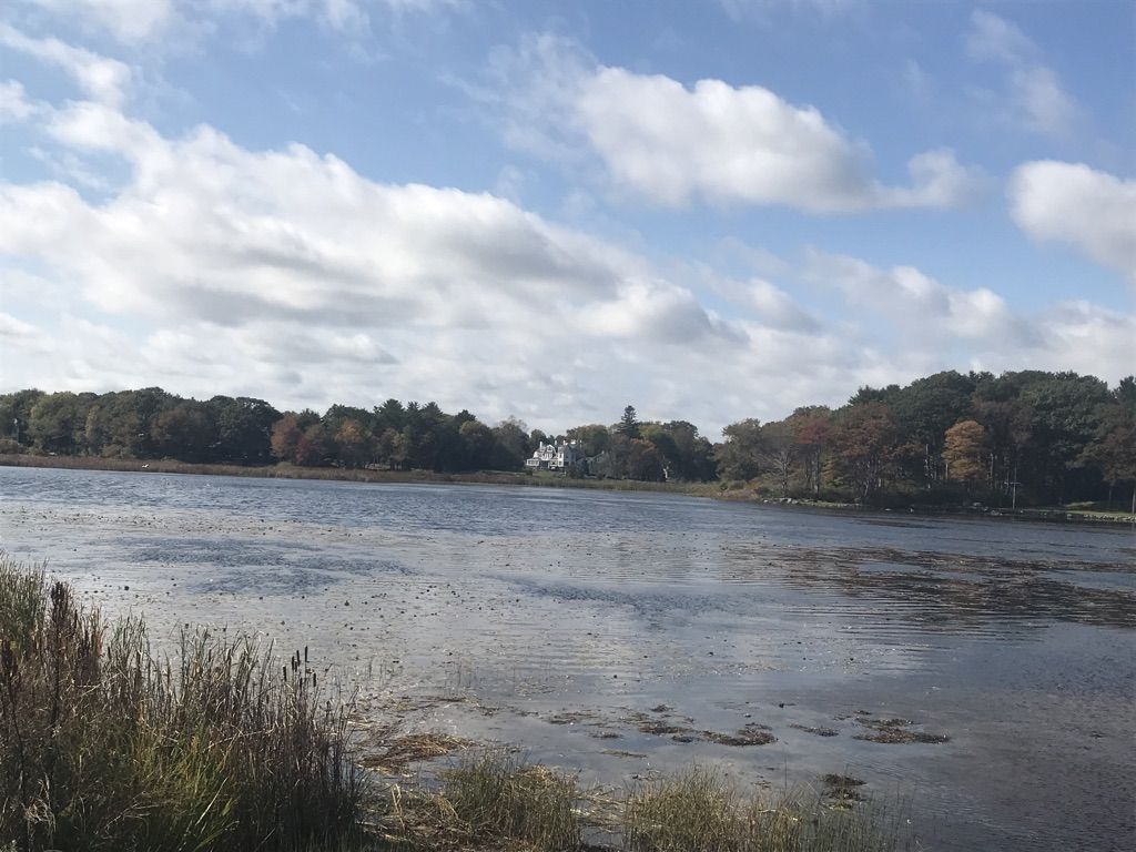 A wide lake with trees on the far bank under a cloudy sky. - East Coast Greenway: Portsmouth Coastal Loop