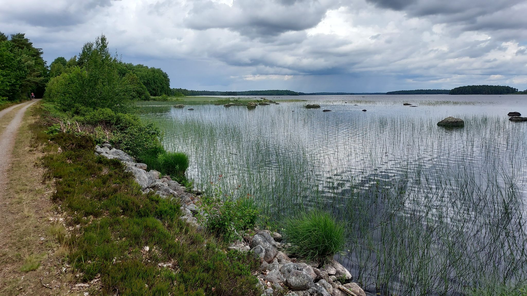 ehemalige Bahntrasse im See