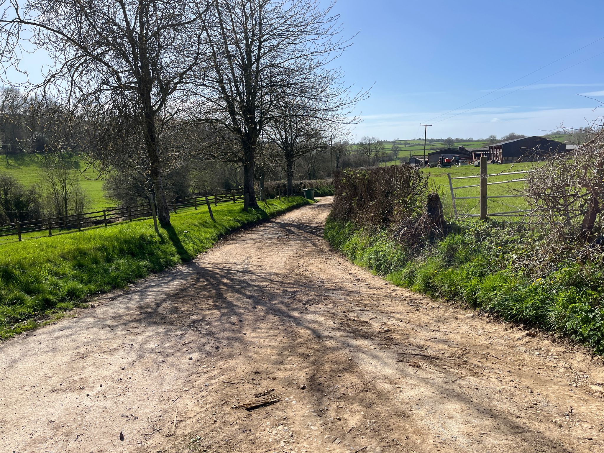 at the bottom of the farm track, turn right onto road