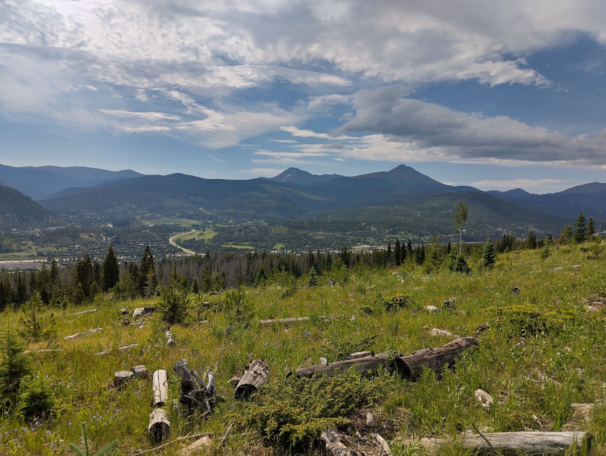 Expansive view of a forested valley with distant mountains under a cloudy sky. - Colorado Trail: Segment 7