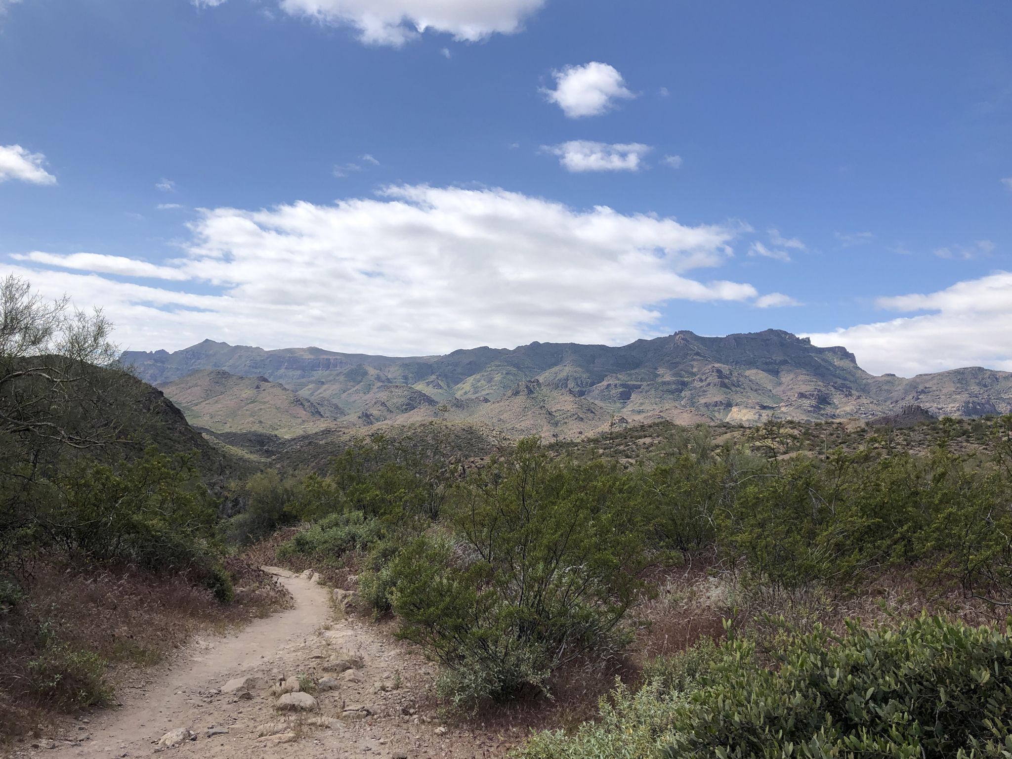 Dirt path leading to distant mountains under a partly cloudy sky. - Battleship Mountain Loop