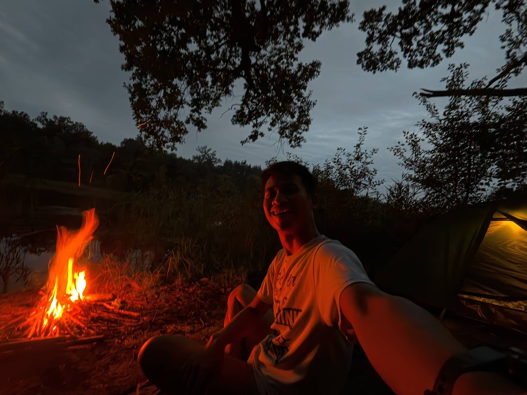 Me bikepacking alone and making campfire