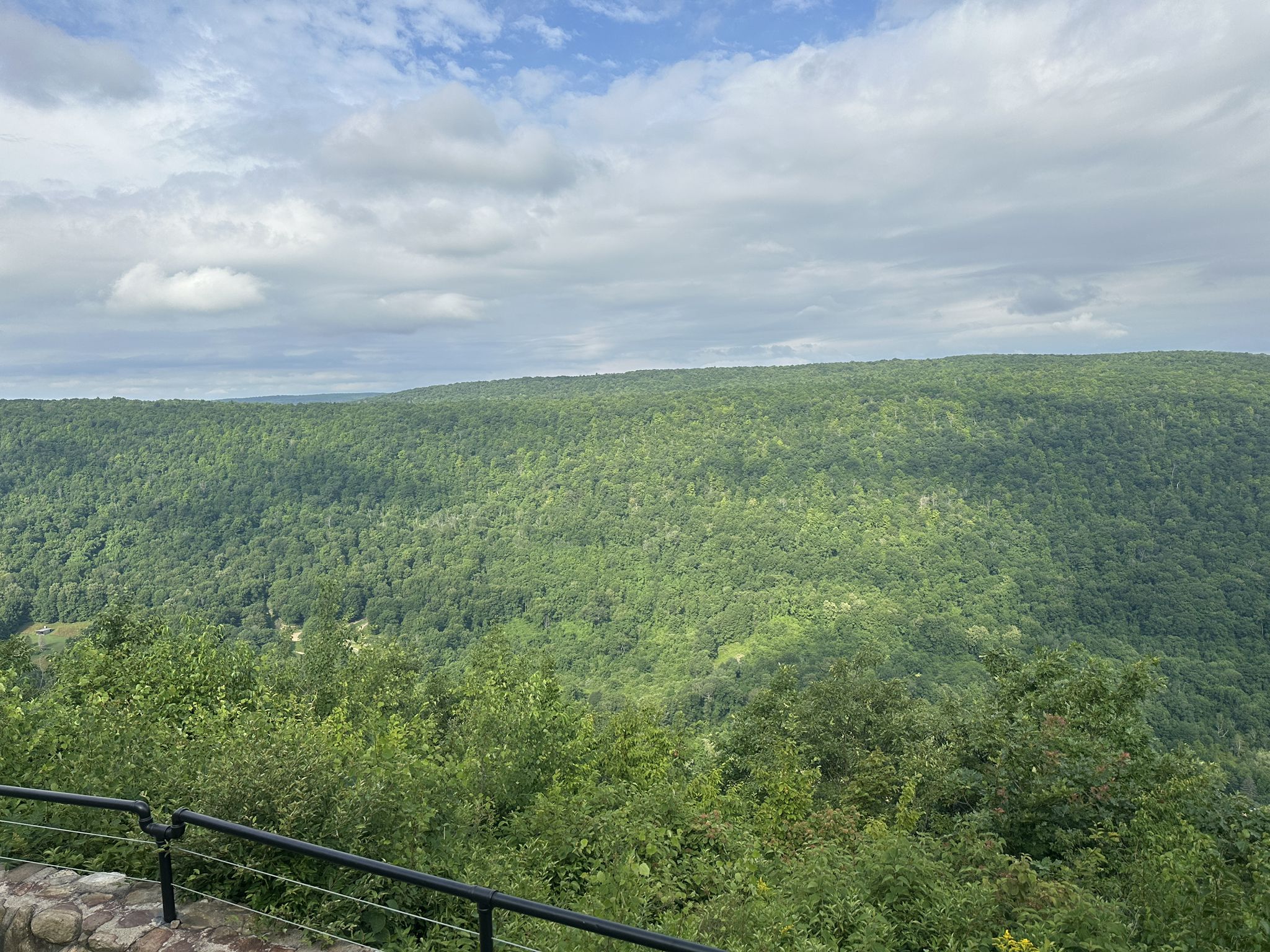 Vast green forested hills under a partly cloudy sky from a high viewpoint. - Verdant Valley Overlook loop from C. E. K. Mees Observatory