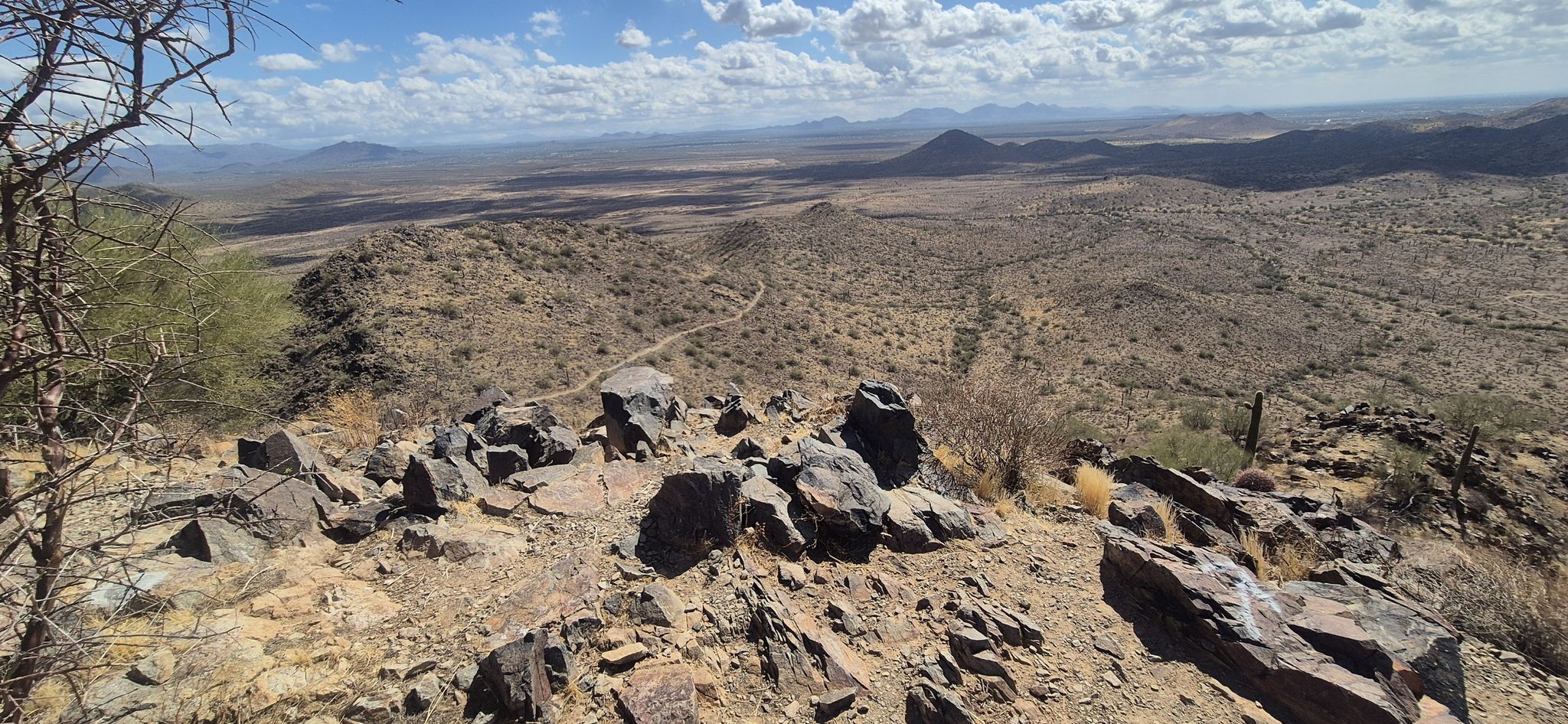 Rocky desert peak overlooking a vast, arid landscape with distant mountains. - Dixie Summit Trail