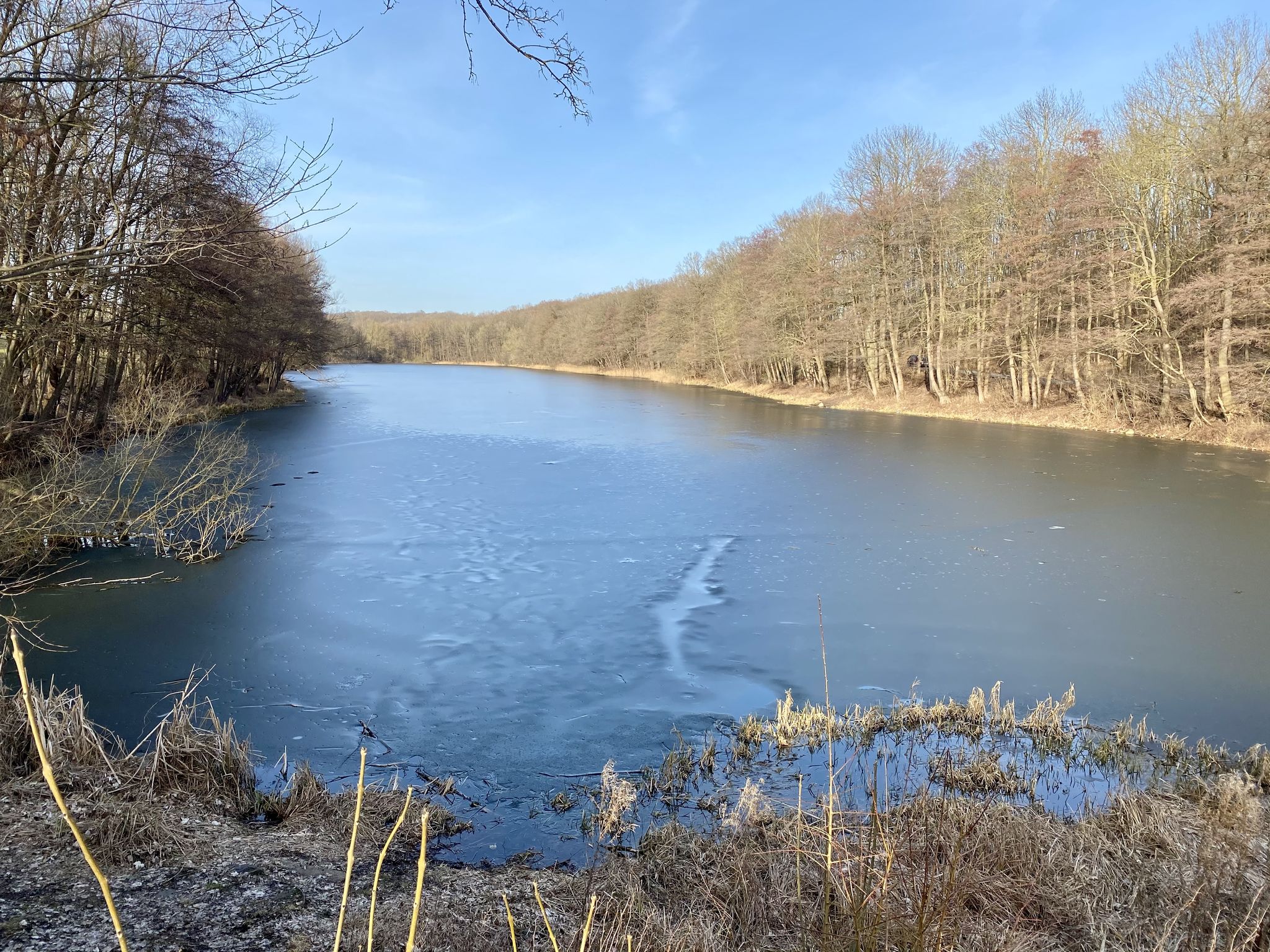 Der Wokuhlsee - ein Rinnensee aus der letzten Eiszeit. Obwohl die Luft 20 Grd hat, ist noch Eis drauf!