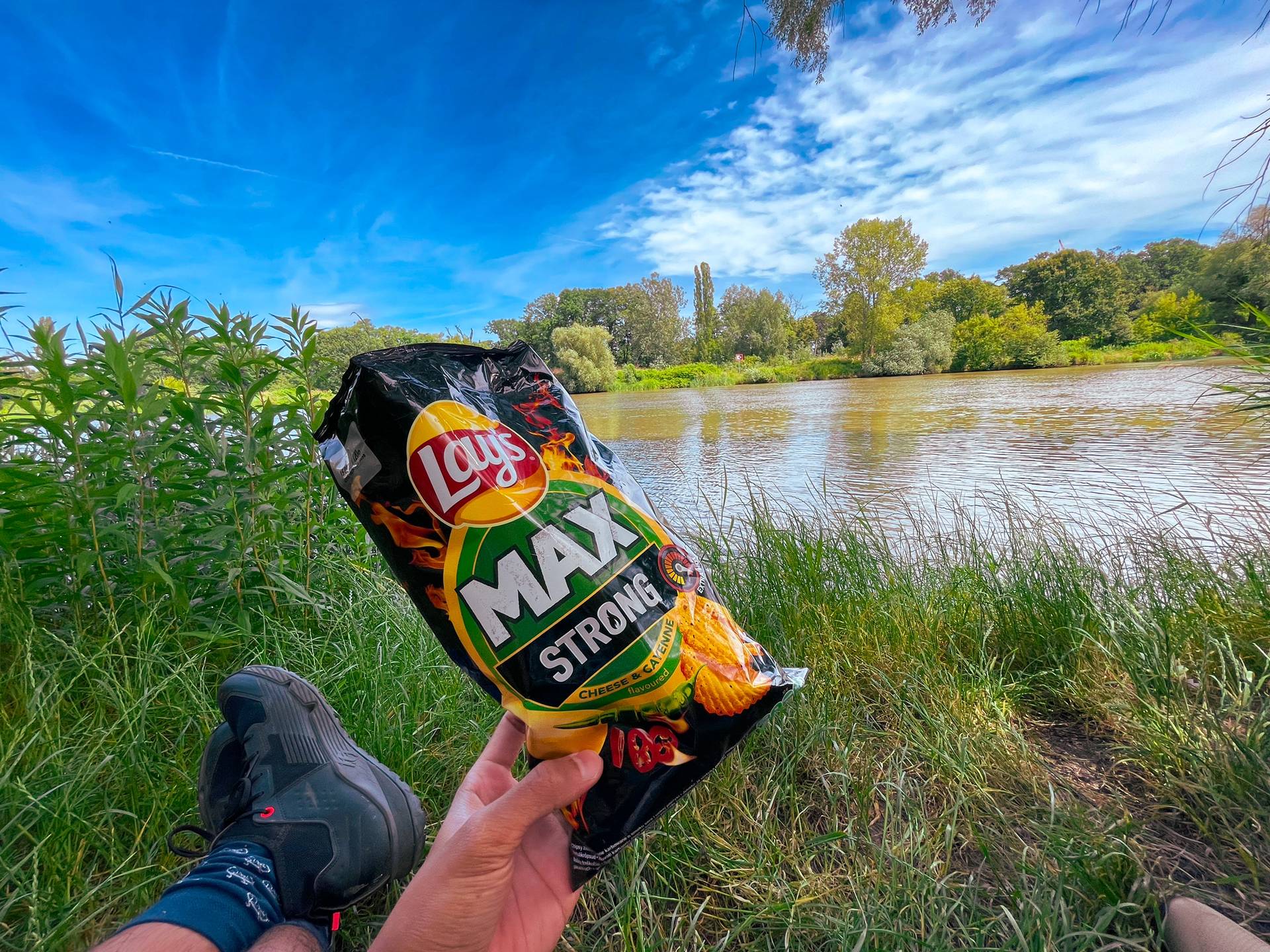 Me eating snack int he morning with a nice view