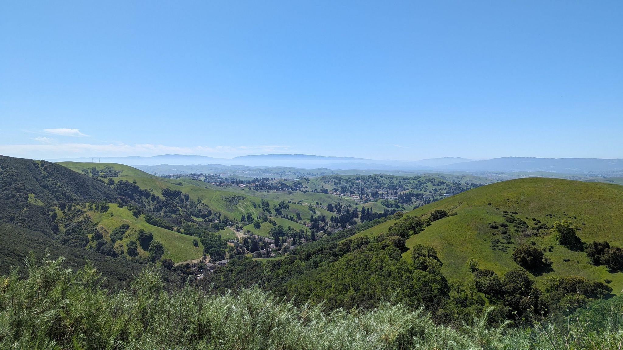 Vast landscape of green hills and valleys under a clear, sunny sky. - Mount Diablo Scenic Boulevard – Curry Point loop from Diablo
