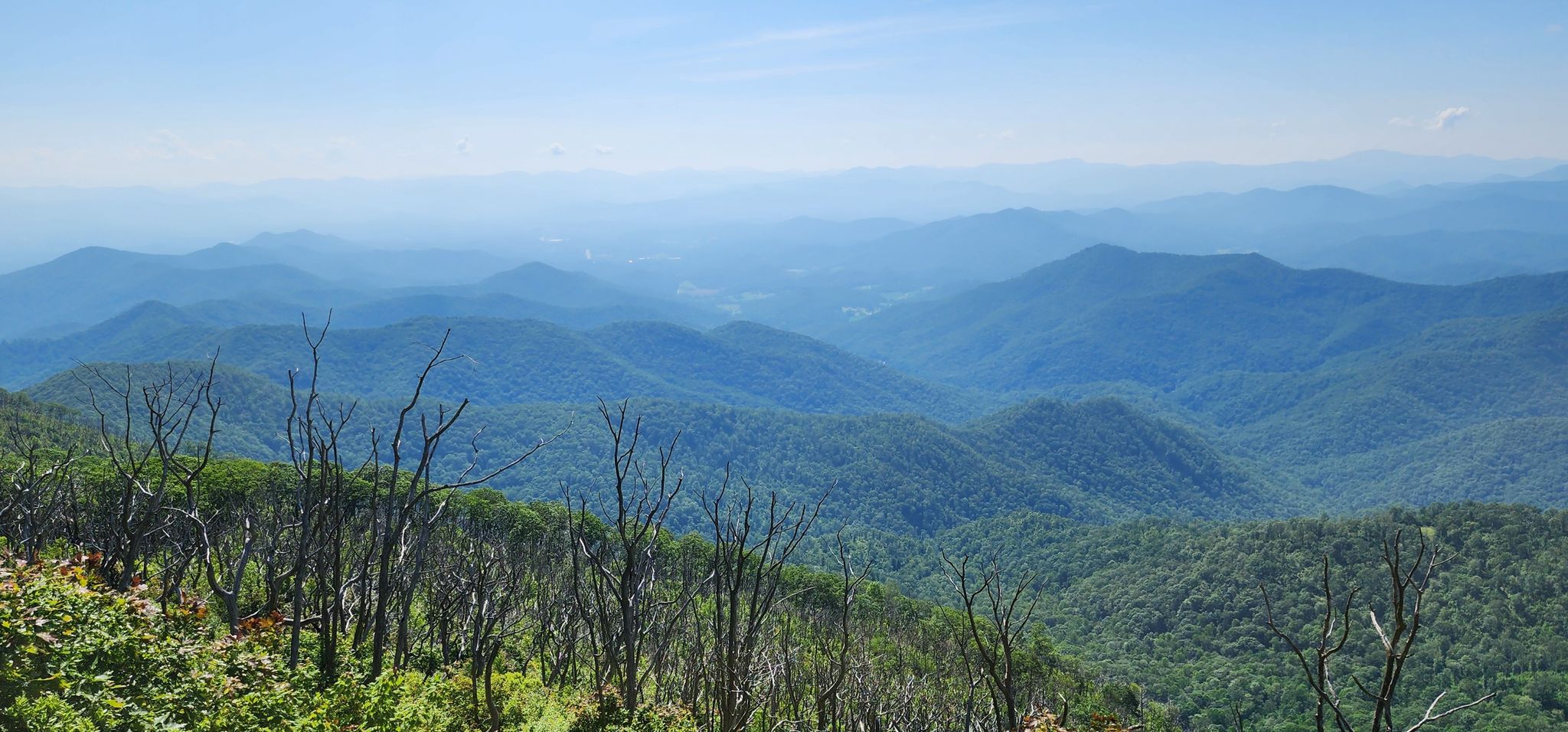 Vast mountain range with hazy blue peaks under a clear sky. - Appalachian Trail: Wayah Bald to Tellico Bald