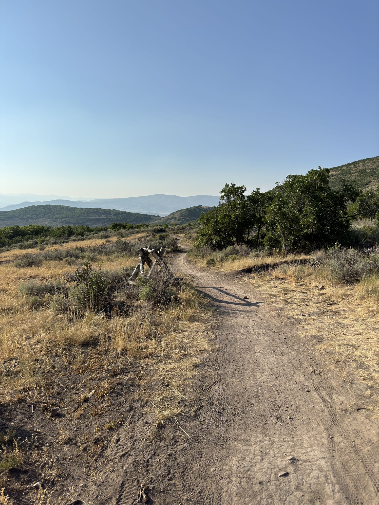A winding dirt path through dry hills under a clear, sunny sky. - The Big Easy Loop