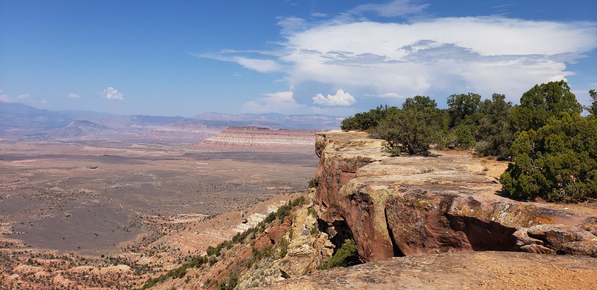 Expansive view from a rocky cliff edge overlooking a vast arid valley. - Little Creek Trails – MTB Trails in Hurricane, Utah