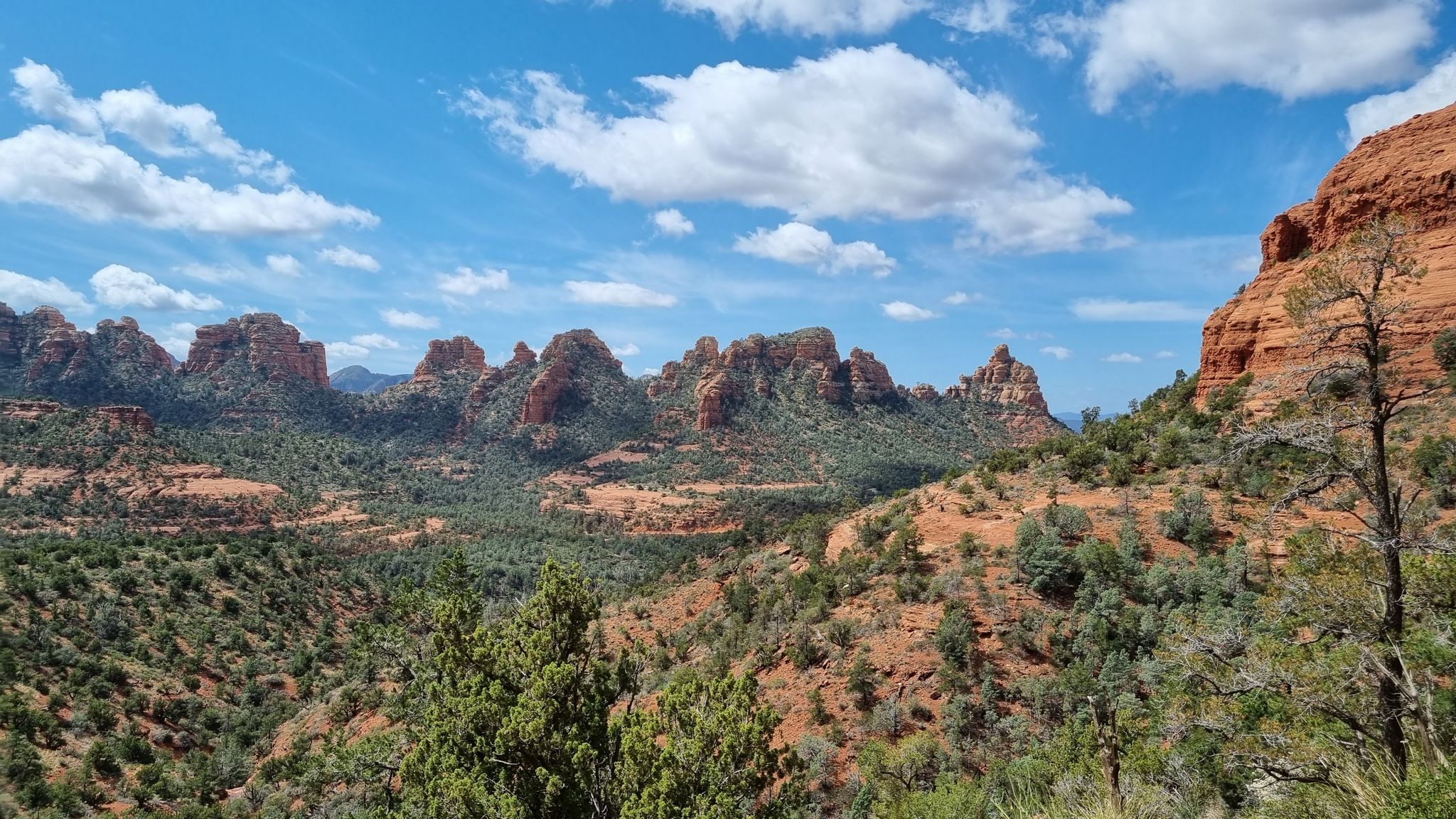 Vast desert landscape with many red rock formations under a partly cloudy sky. - Hangover – MTB Trails in Sedona