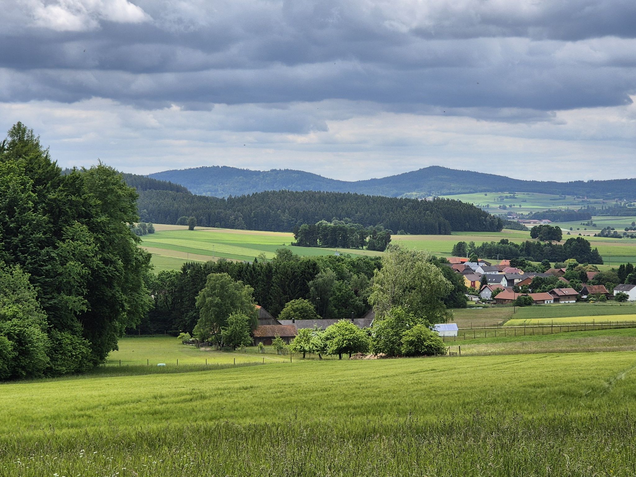 Blick über HAag zu Schwarzwihrberg und Eibenstein - Im Sattel dazwischen liegt die Landkreisgrenze