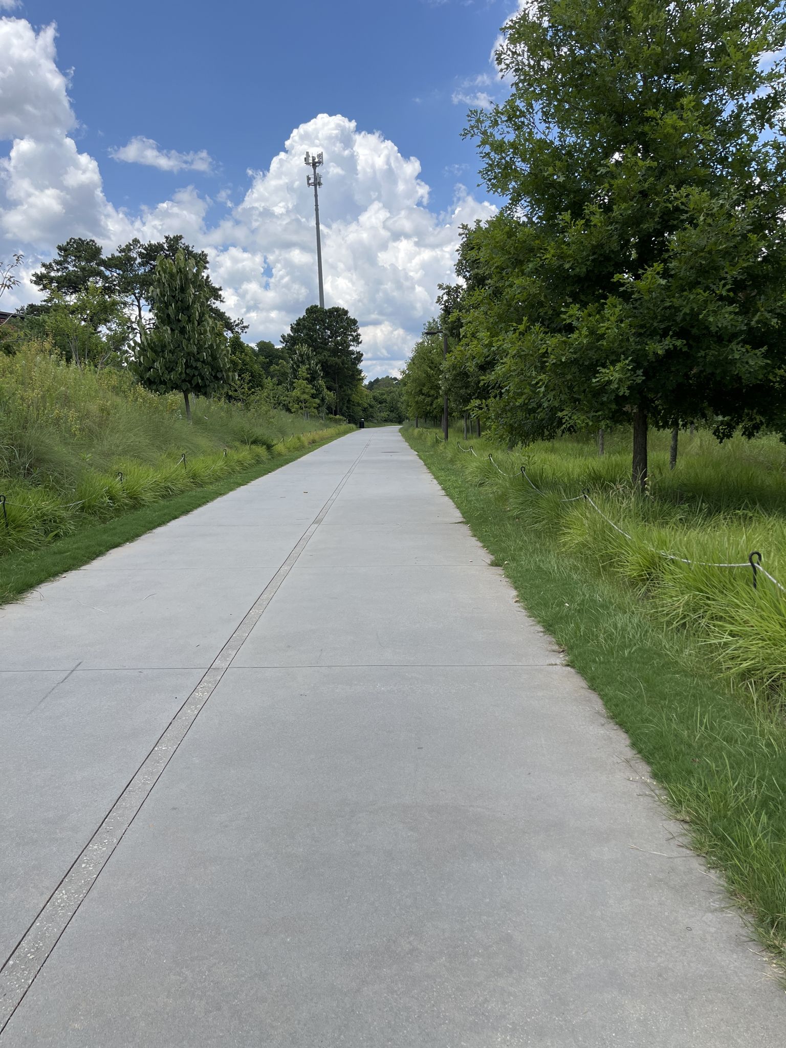 A long, straight paved path is flanked by green grass and trees under a bright sky. - Best End Brewing Co. loop from Pittsburgh