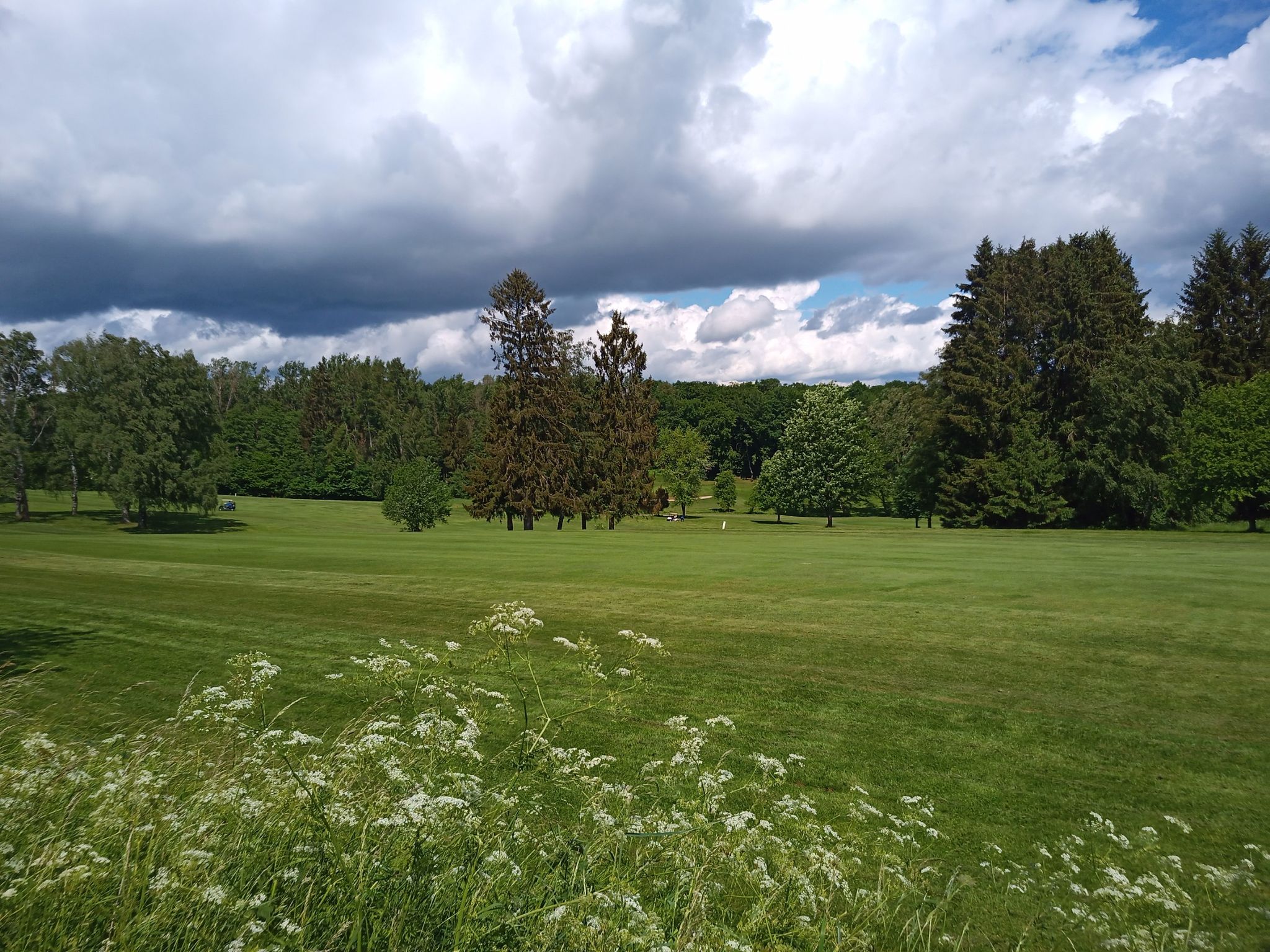 Der Golfplatz wird auch bei feuchtem Wetter gemäht