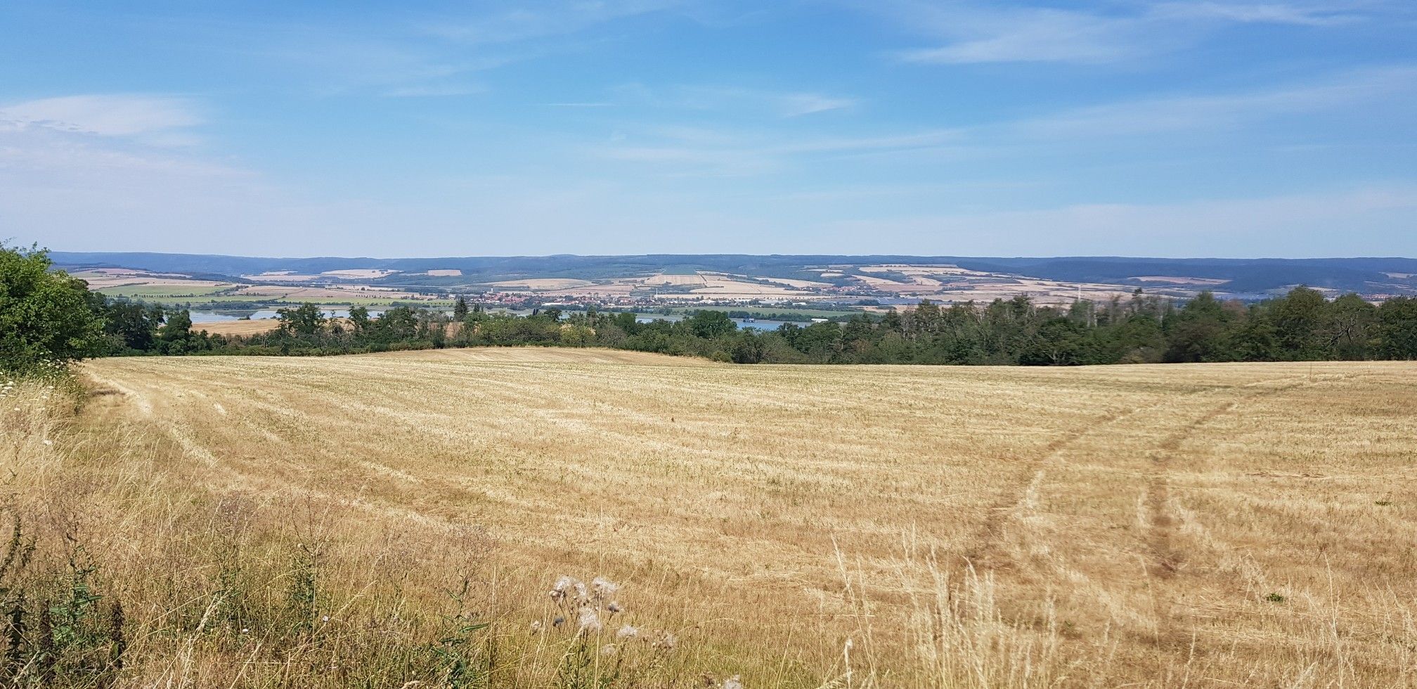 vor uns der Stausee in Kelbra