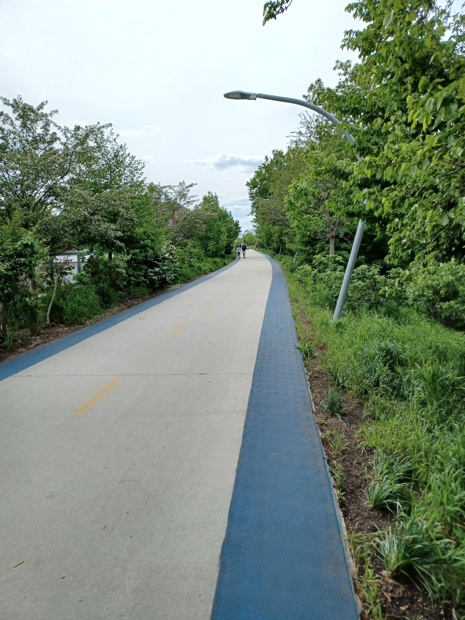 A long paved path with green trees and distant people under a bright sky. - Bloomingdale Trail – Park No. 567 (Murals) loop from California