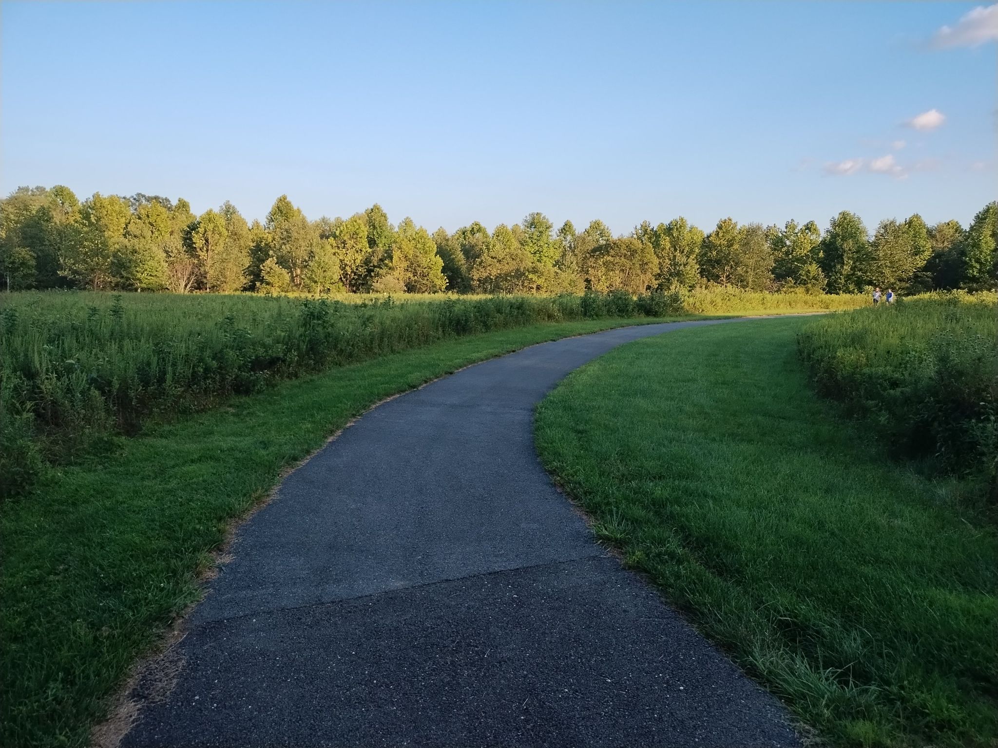 Paved path winding through green fields and distant trees under a blue sky. - North Branch and Kengla Trail Loop