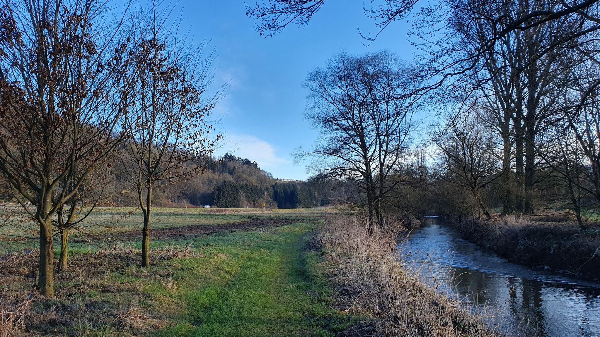 Schöner Grasweg am Glan entlang