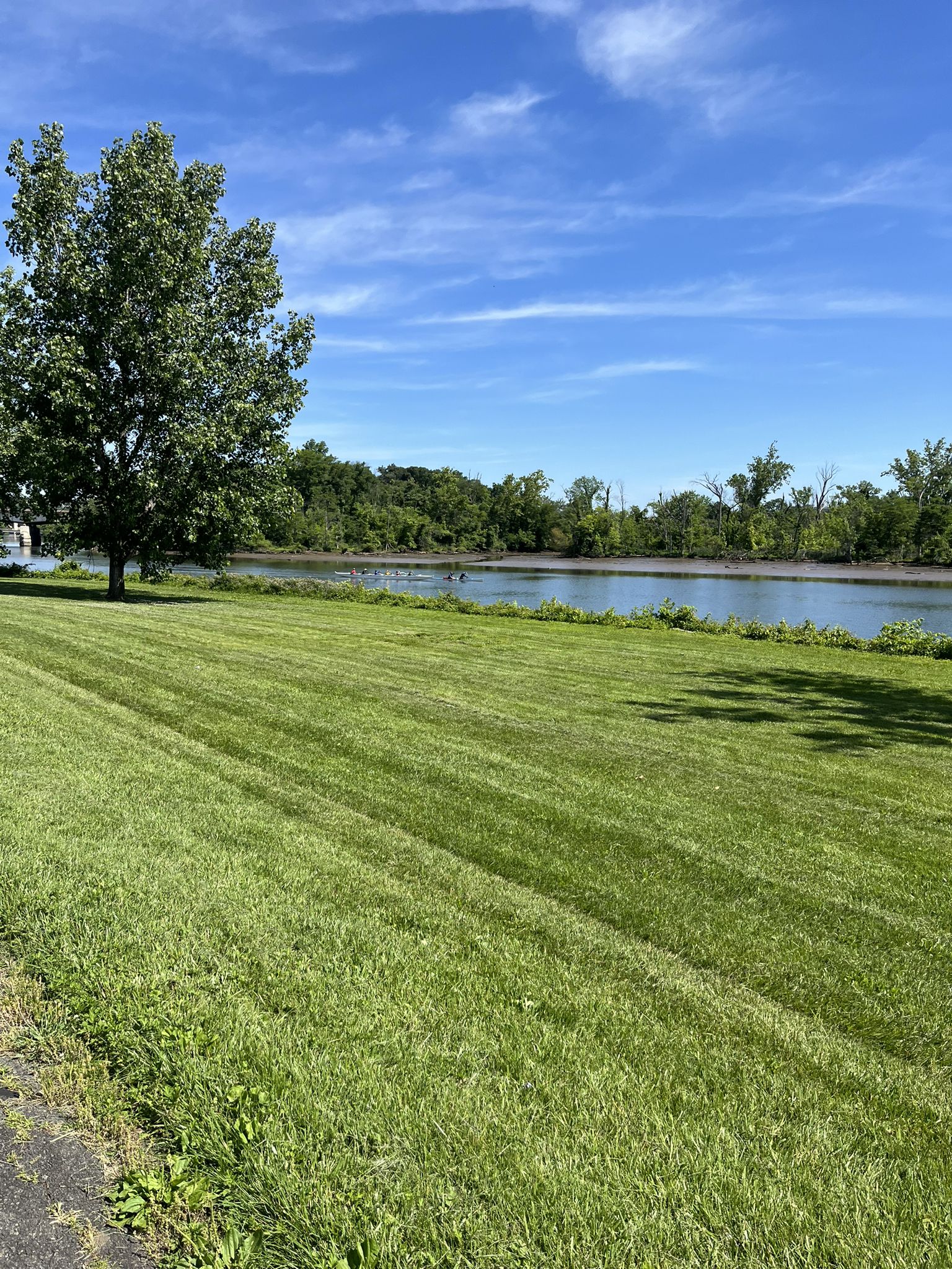 Expansive green lawn beside a calm river under a clear blue sky. - Theodore Roosevelt Memorial – Arlington Cemetery Metro Stop loop from Arlington