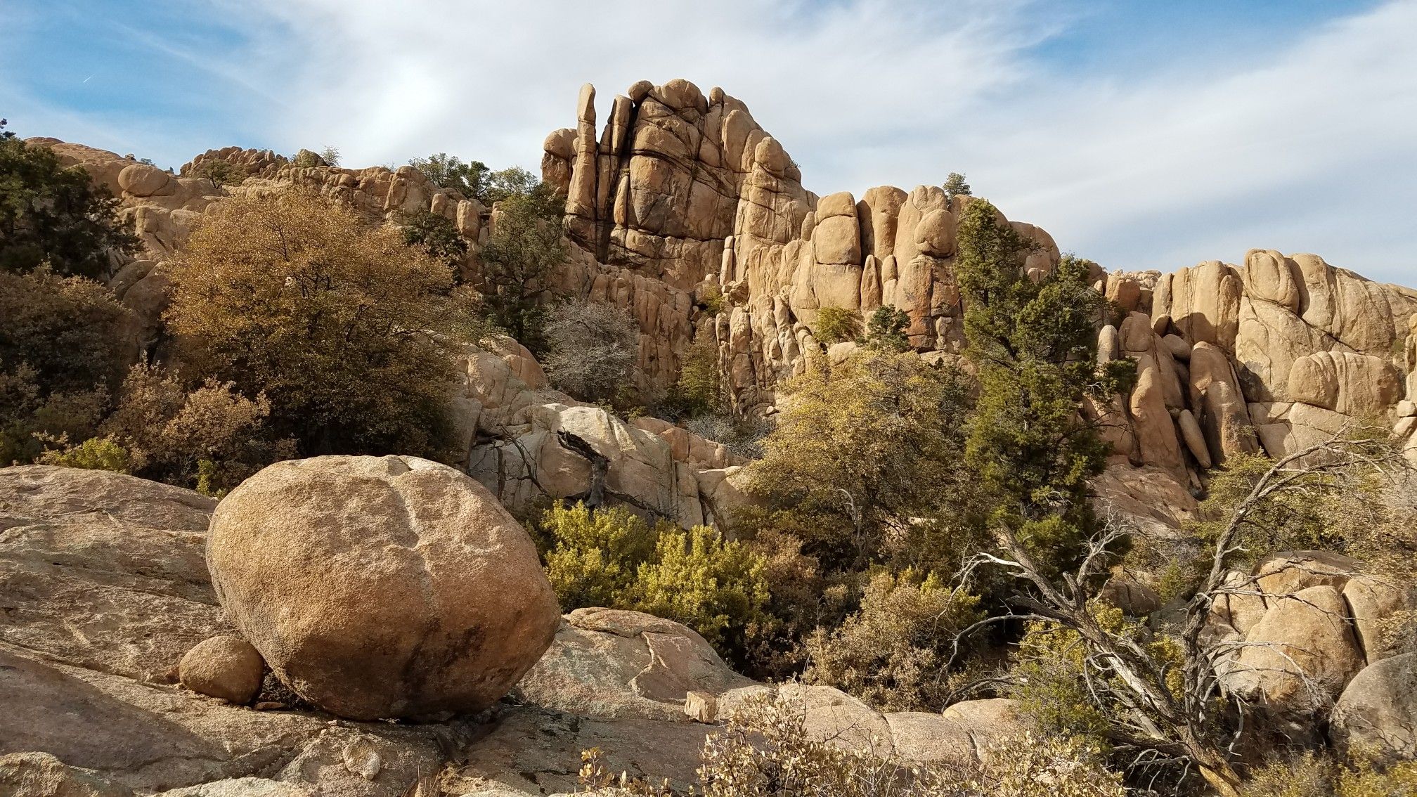 Large rock formations and sparse vegetation under a partly cloudy sky. - Constellation Park loop