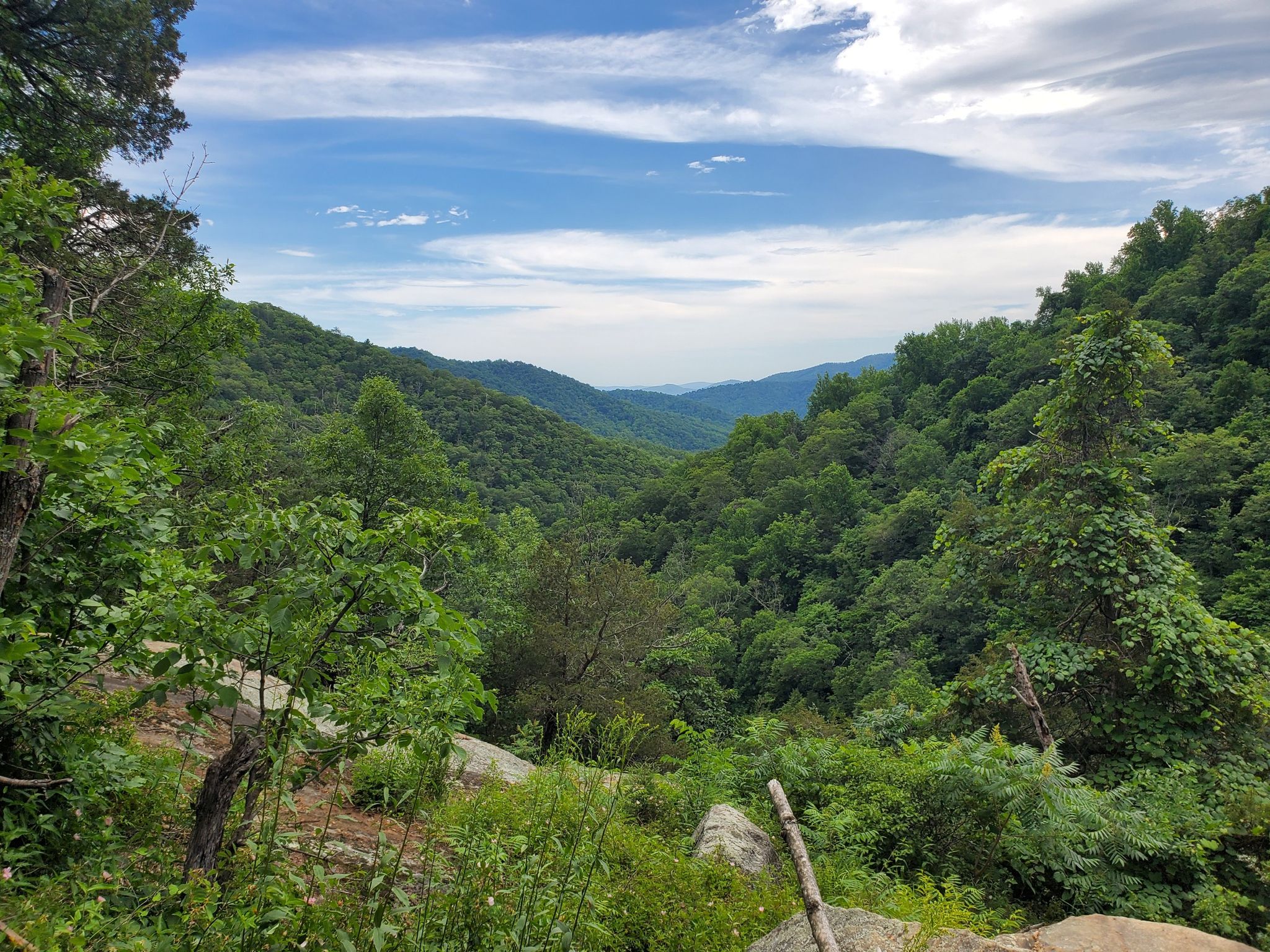 Lush green mountain valley under a bright, partly cloudy sky. - Cedar Run - Whiteoak Circuit
