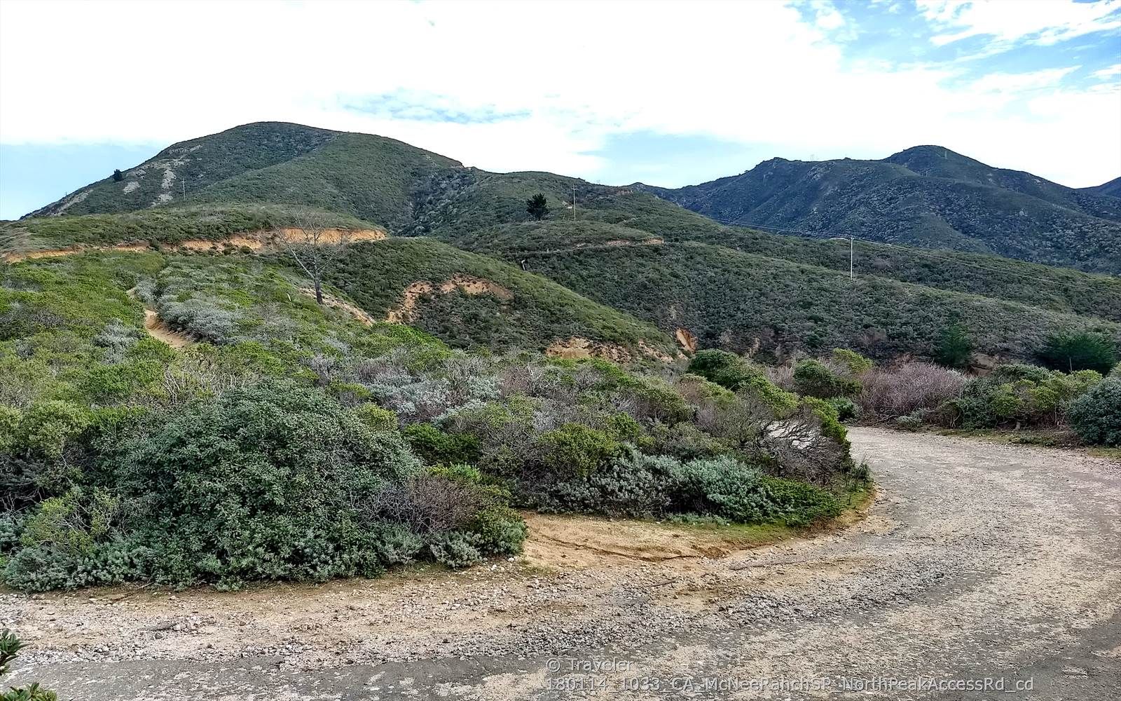 Wide dirt path curving through green hills under a bright sky. - Gray Whale Cove and Old San Pedro Mountain Loop