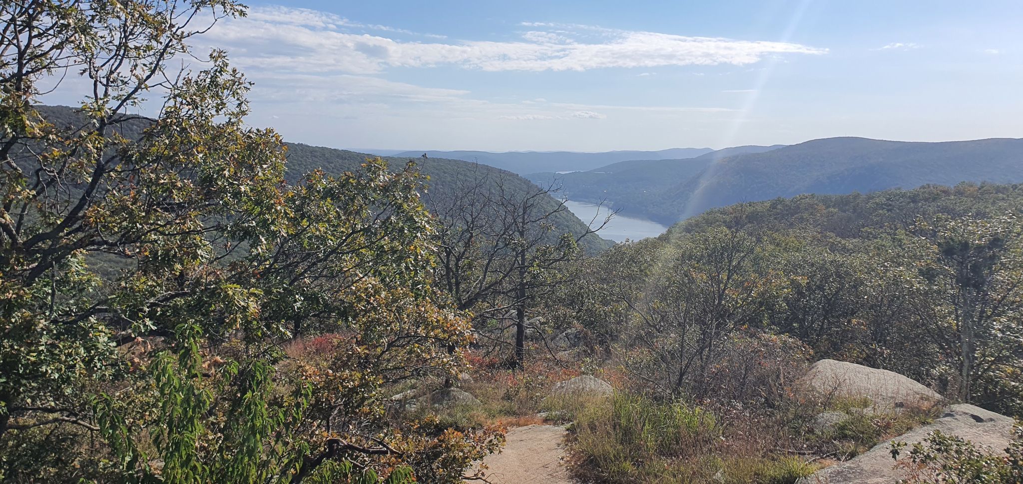 Sunny mountain view overlooking a winding river and forested valleys. - Ridge views – Railway Station Cold Spring loop from Cold Spring