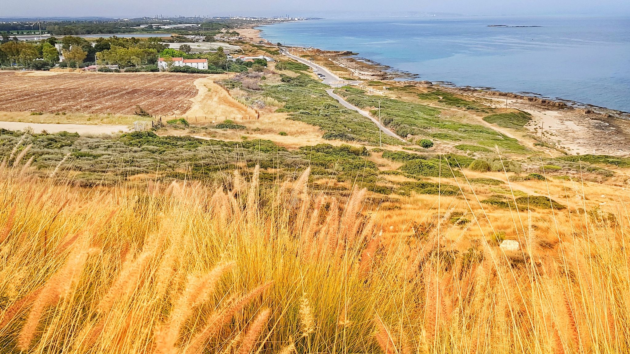 A photo from Rosh Hanikra looking down south towards the coast of Israel