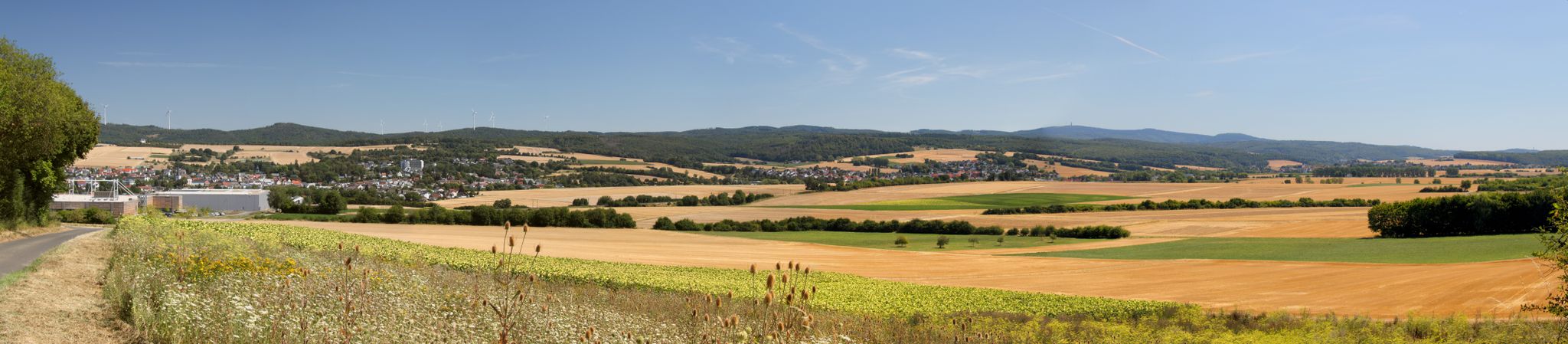 v.l. Bad Camberg, Würges, Walsdorf, dann hinten Großer Feldberg, Kleiner Feldberg, Glaskopf