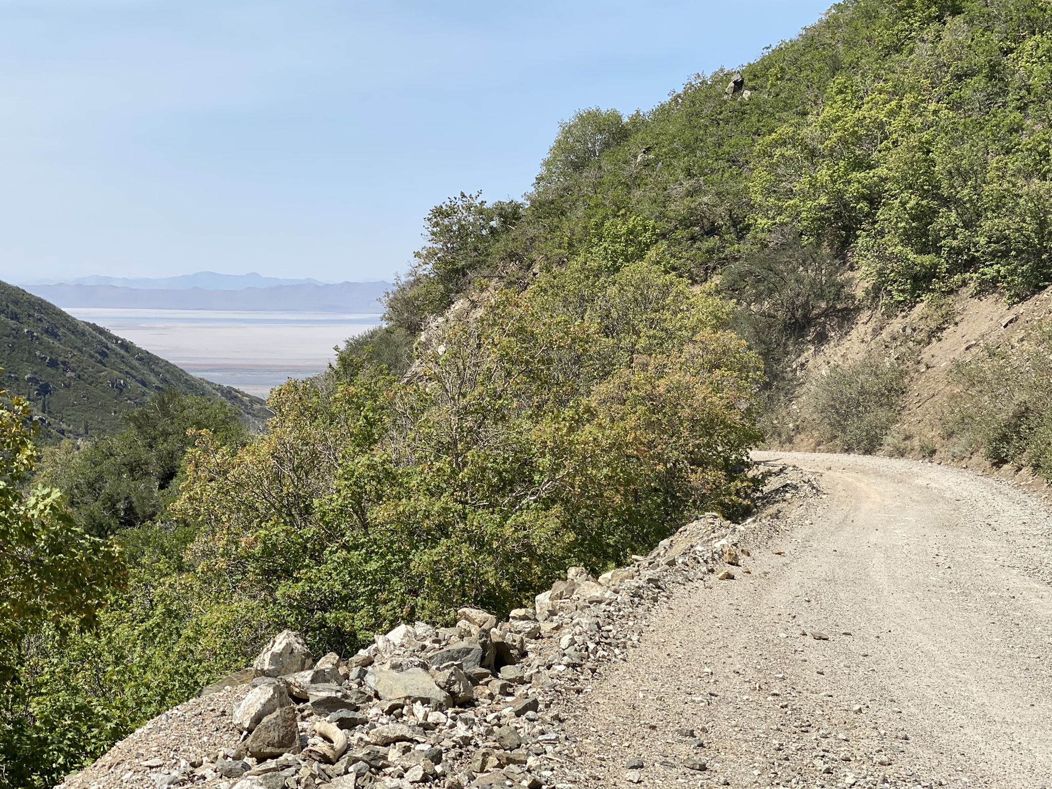 Dirt road on a green hillside overlooking a distant body of water. - Farmington – Farmington Pond loop from Farmington
