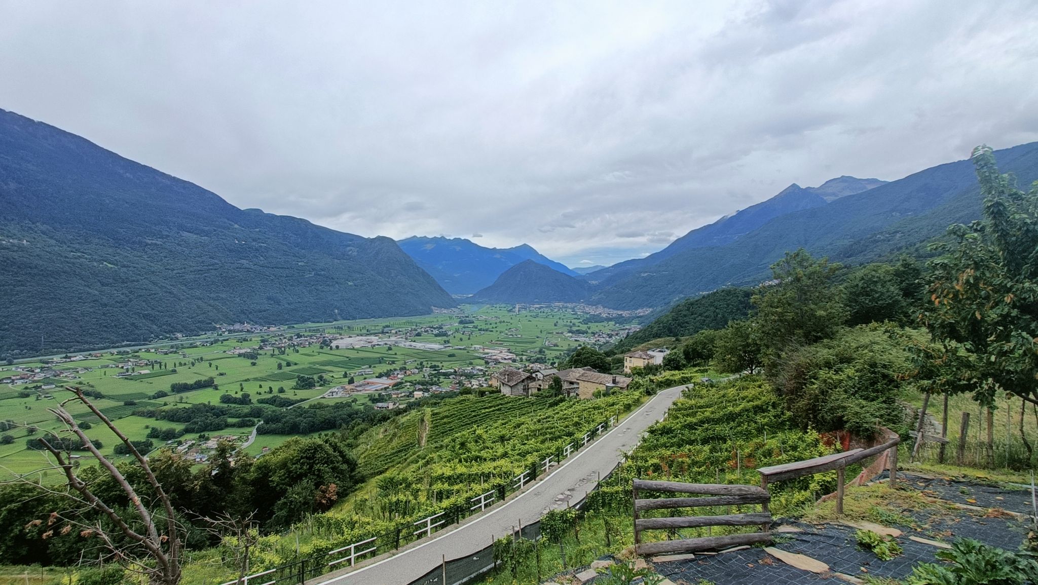 Salendo verso Monastero con vista sulla piana dell'Adda dopo Dazio.
