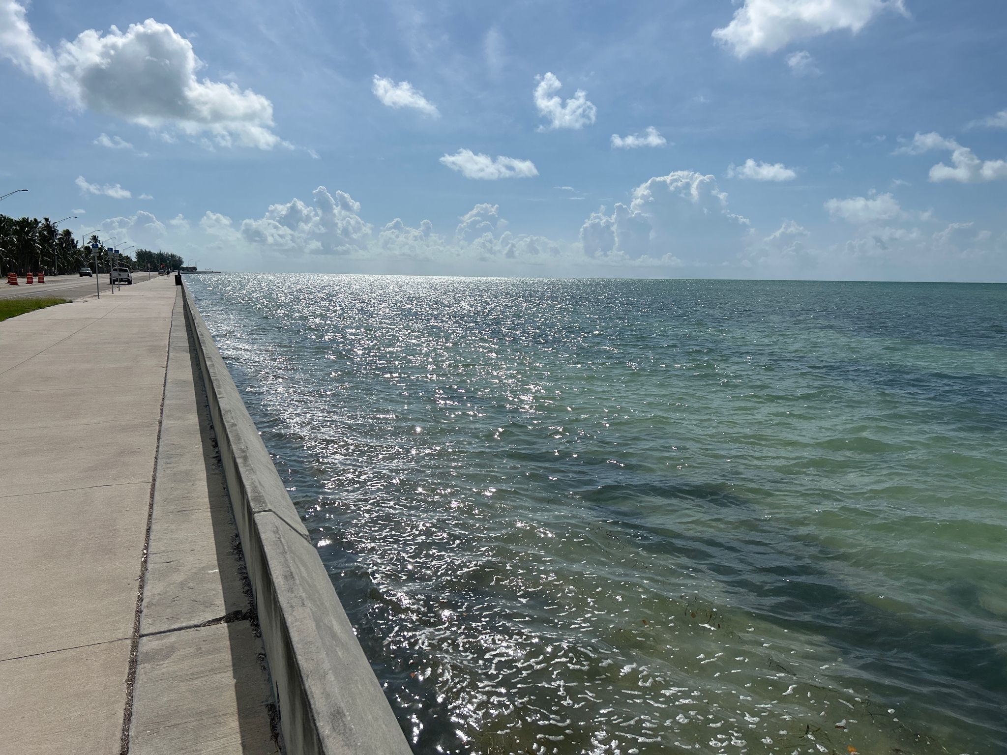 Sunny ocean view from a concrete walkway, sparkling water, blue sky. - Smathers Beach – Historic House in Key West loop from Key West