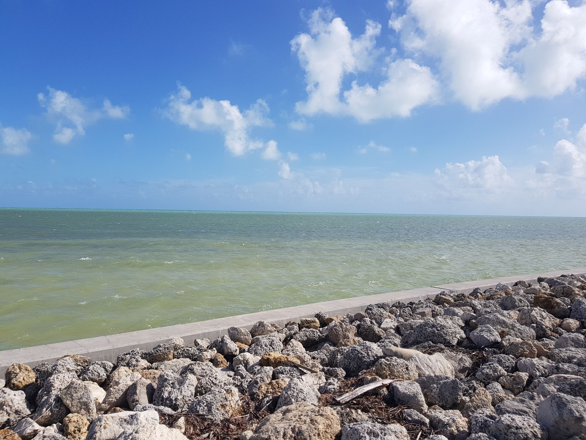 Rocky shoreline next to a vast, calm ocean under a bright blue sky. - Historic House in Key West – Smathers Beach loop from Key West