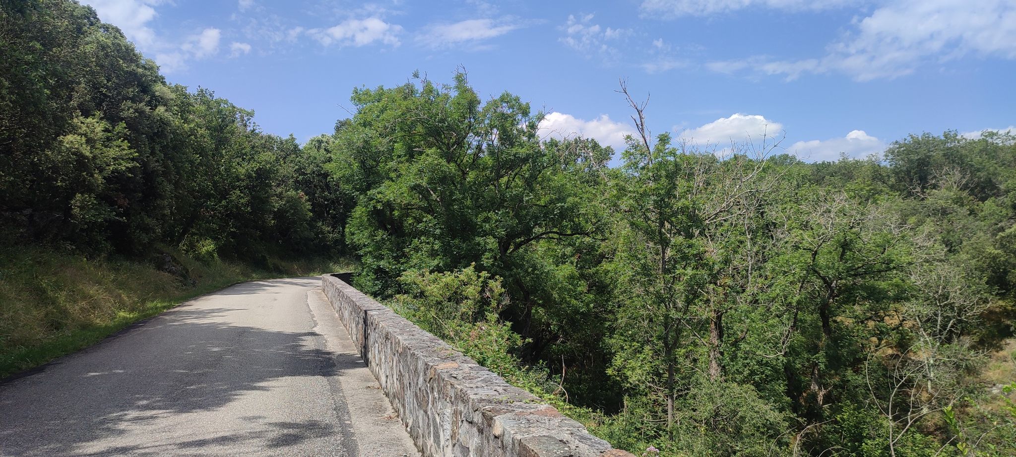 Anstieg D103 nach Saissac, Hügellandschaft Lauragais