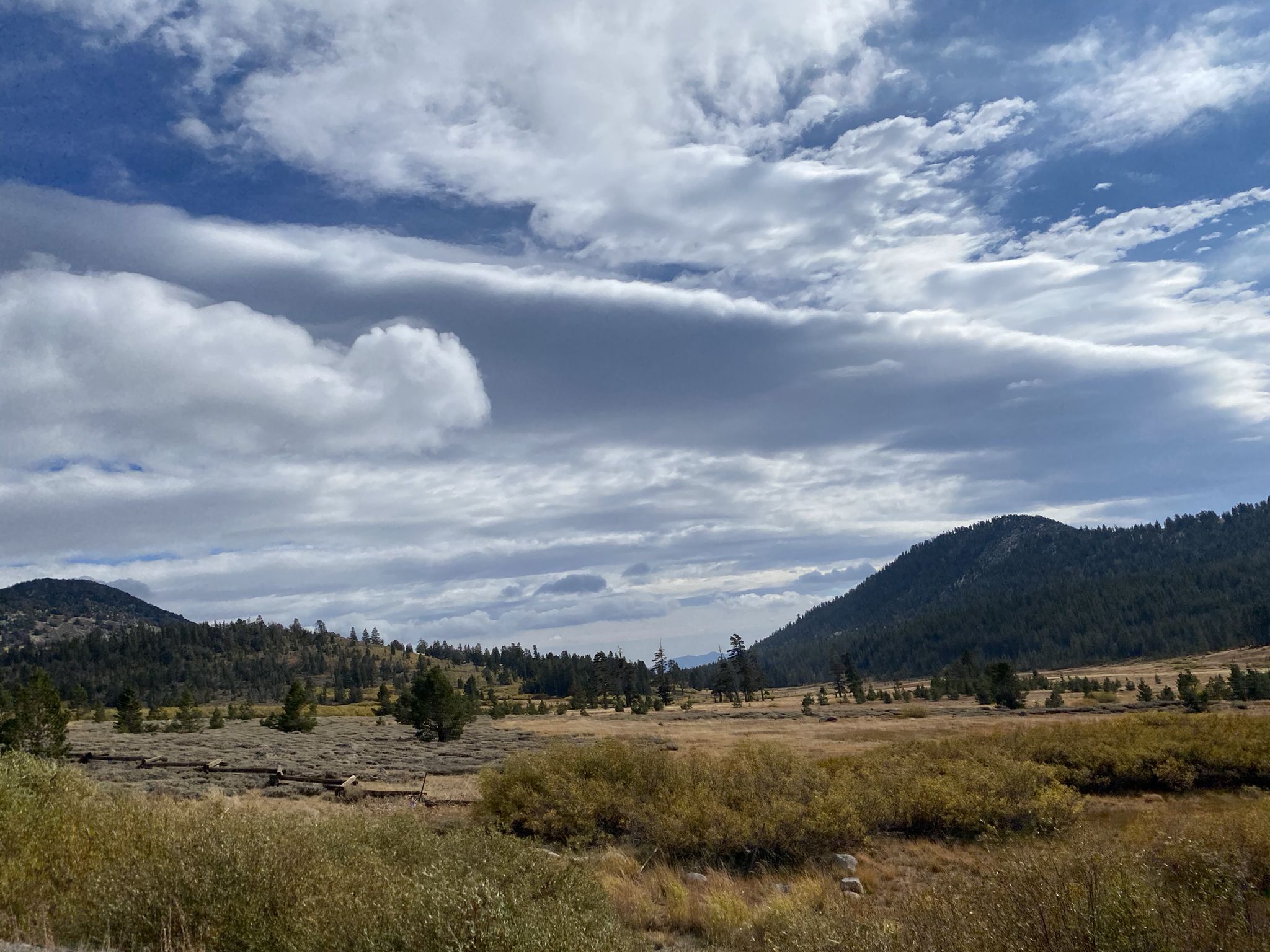 Grassy valley with forested mountains under a cloudy sky. - Incline Village to Mt Rose Summit loop
