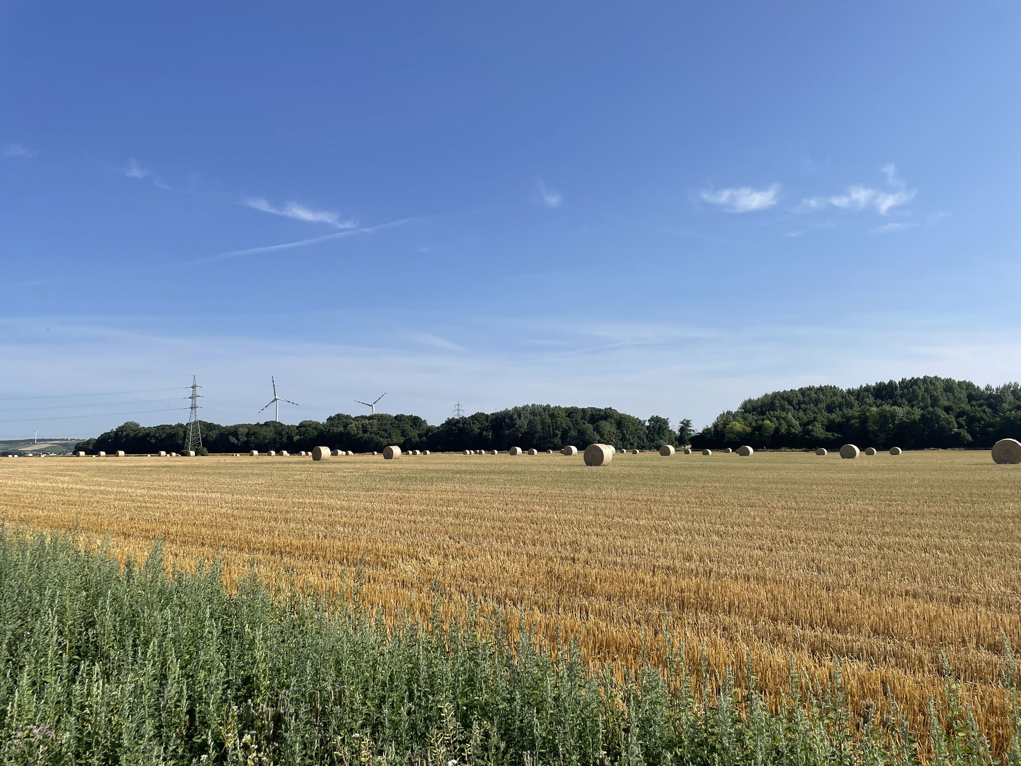Strohballen auf einem Feld in der Nähe von Dörfles