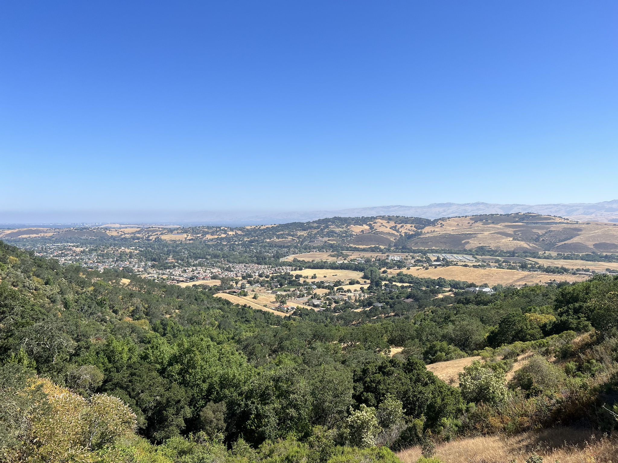 Wide view of a green valley with distant hills under a clear blue sky. - Hacienda, Randol, and Buena Vista Trail Loop